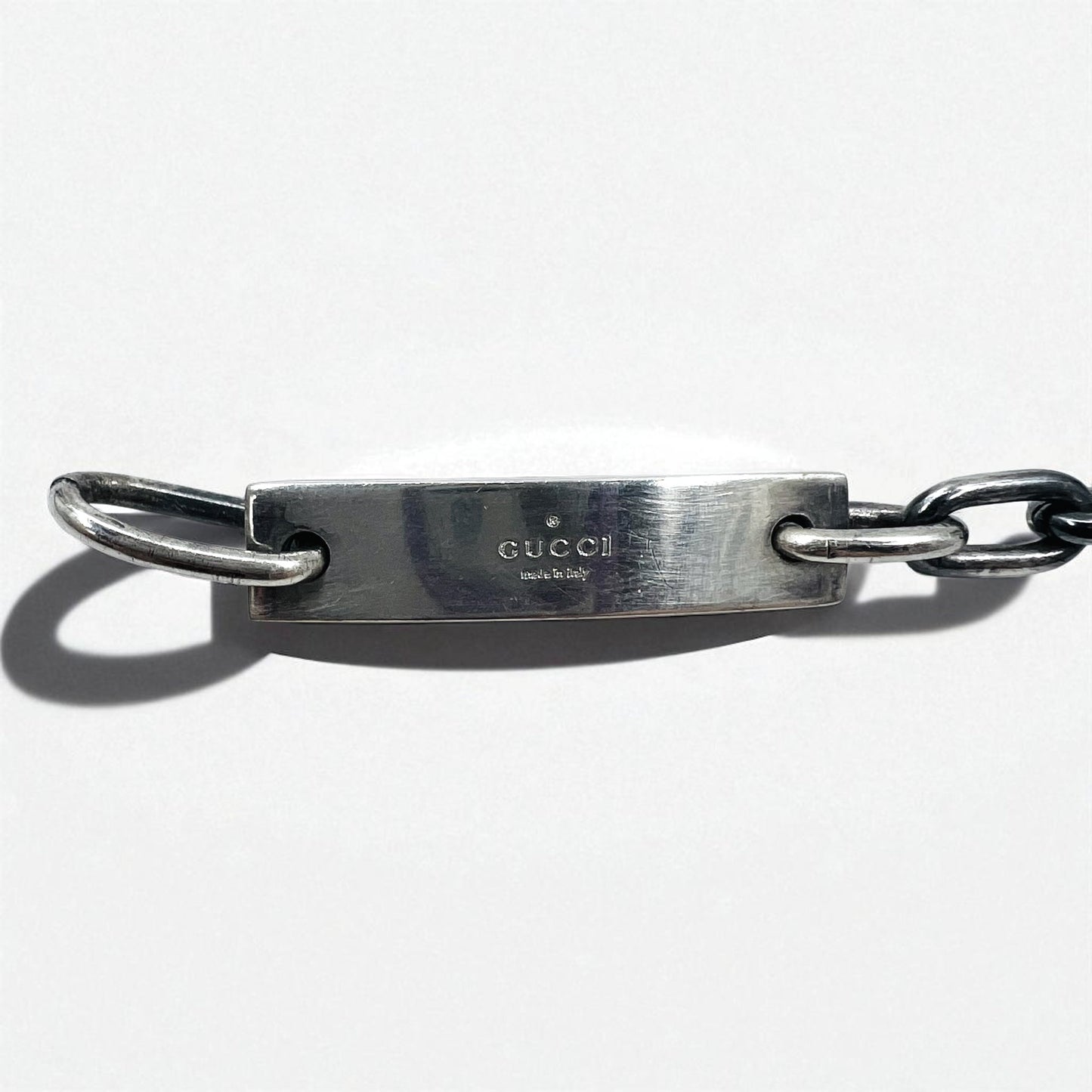 GUCCI Vintage ID Silver Chain Bracelet in SV925 with Logo Plate, Made in Italy