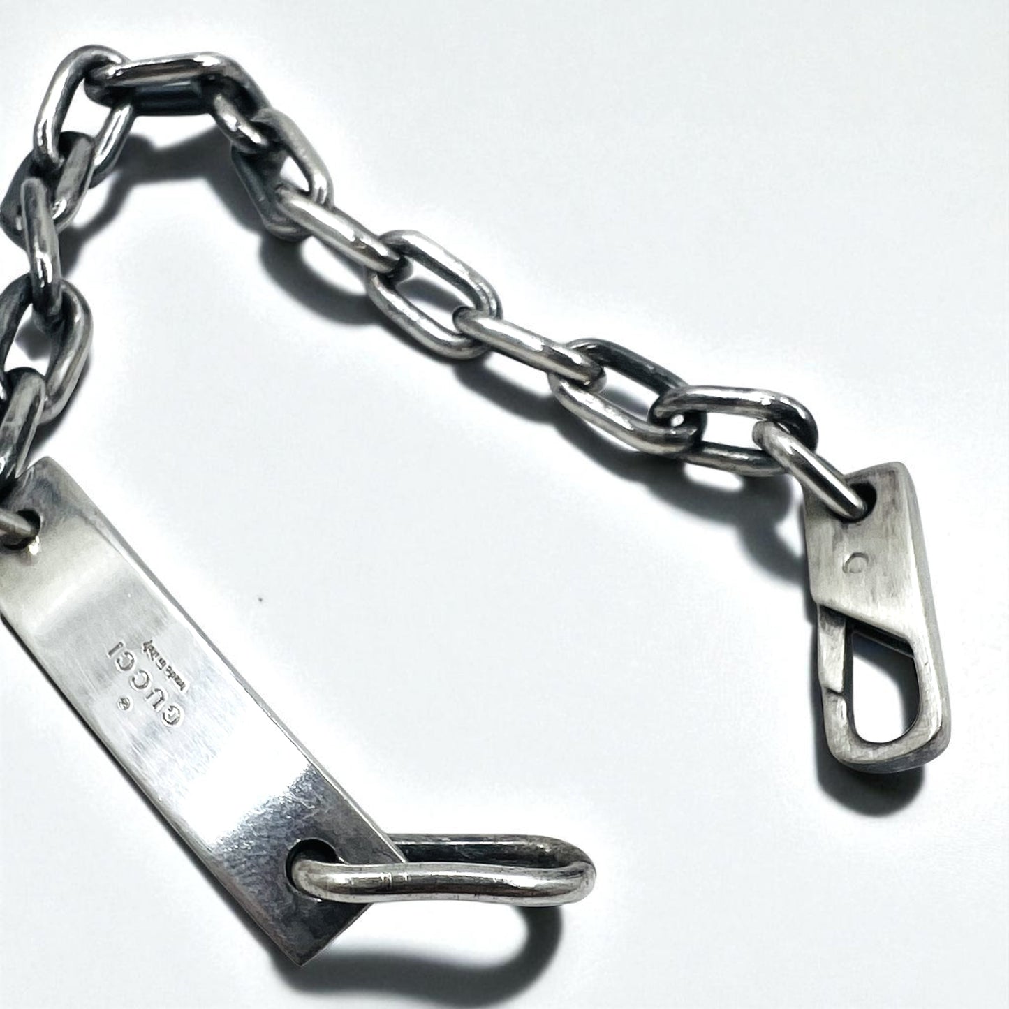 GUCCI Vintage ID Silver Chain Bracelet in SV925 with Logo Plate, Made in Italy