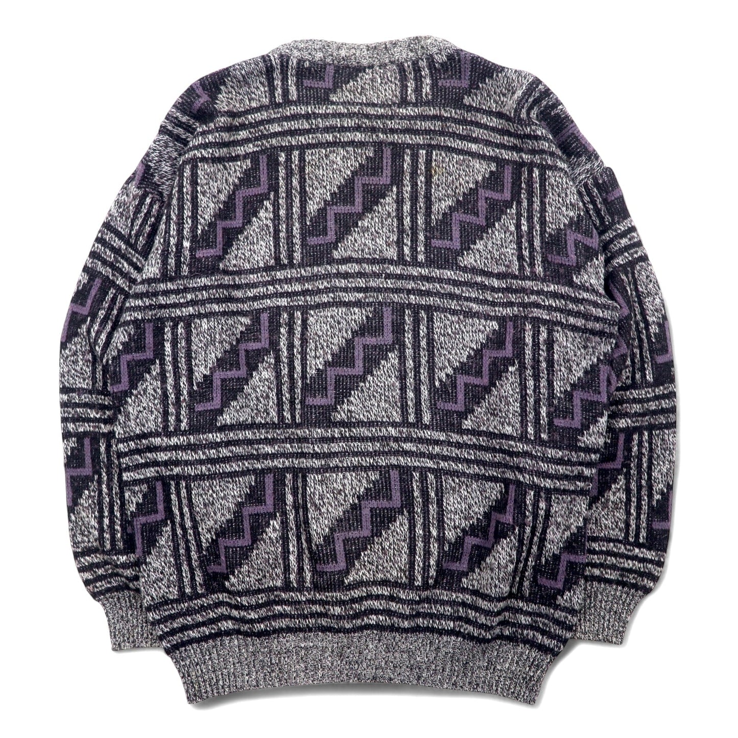 Made in Italy 90s COLORE all-over jacquard knit sweater, size XL, gray, acrylic, geometric pattern