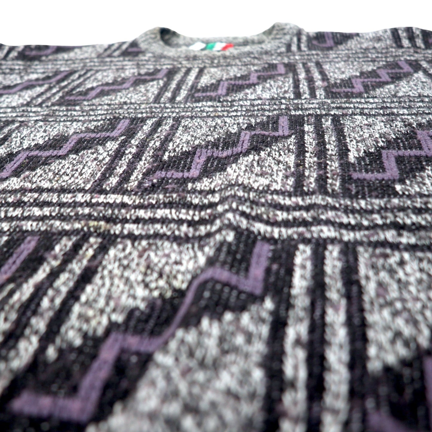 Made in Italy 90s COLORE all-over jacquard knit sweater, size XL, gray, acrylic, geometric pattern