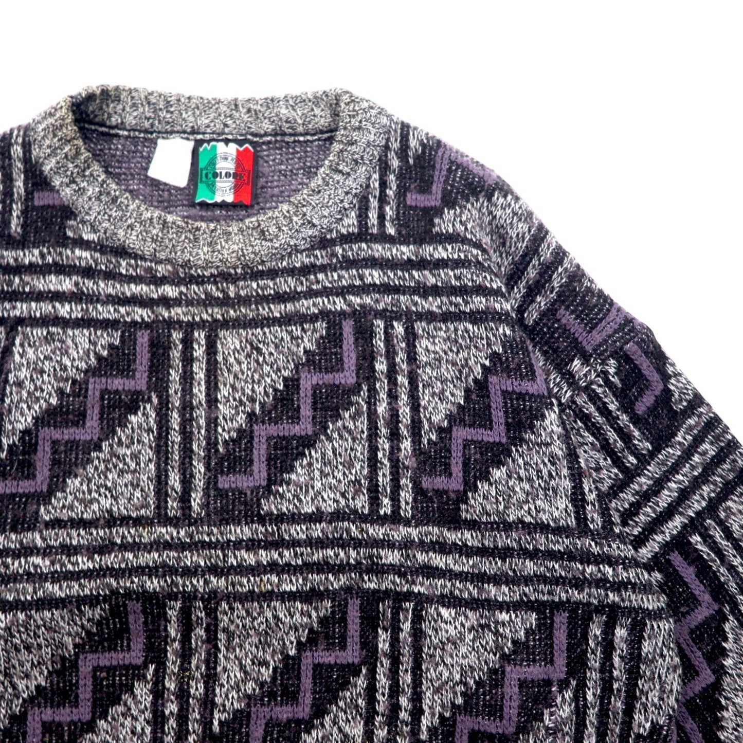 Made in Italy 90s COLORE all-over jacquard knit sweater, size XL, gray, acrylic, geometric pattern