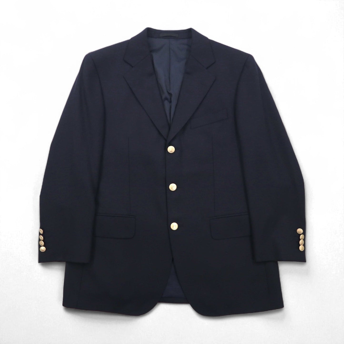 BURBERRY Cashmere Blend 3B Tailored Jacket Blazer, Navy Blue, Size S, Wool, Gold Buttons, Made in Japan