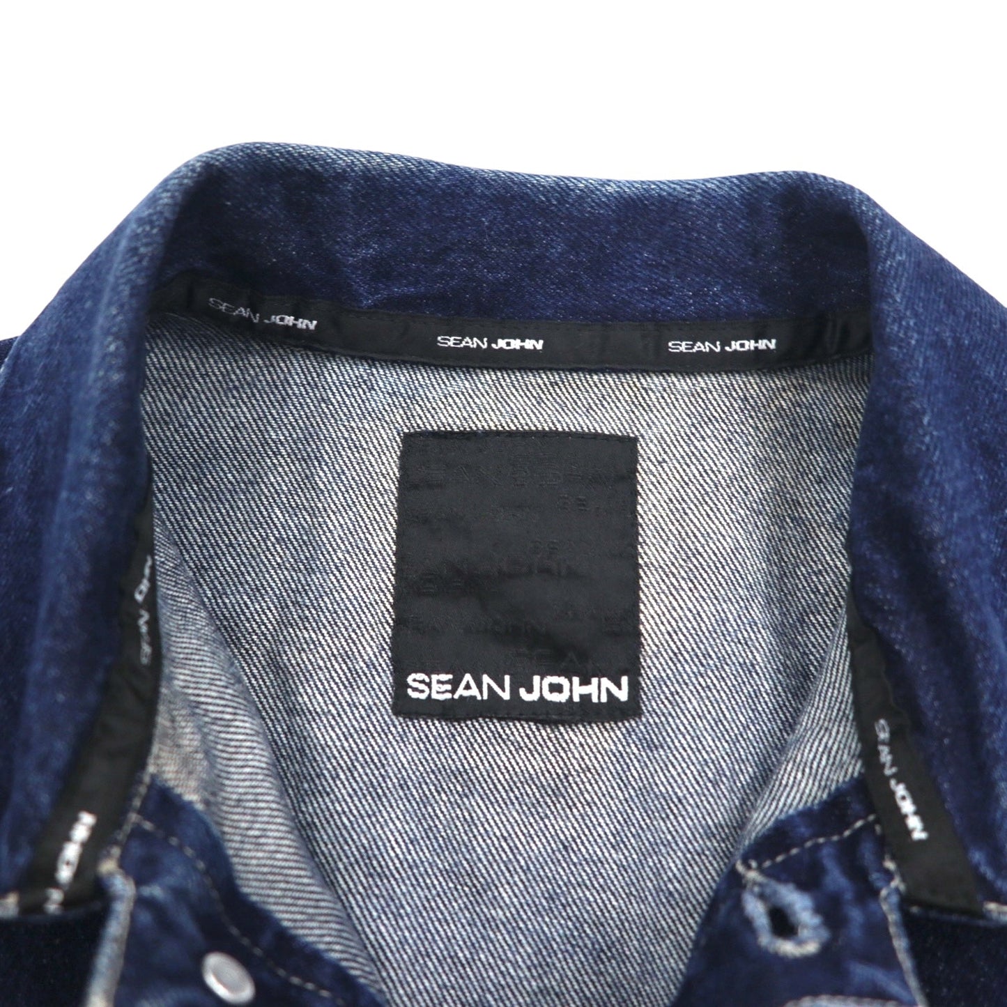 SEAN JOHN 00年代 デニムジャケット Gジャン M インディゴ ブルー ワンポイントロゴ 刺繍