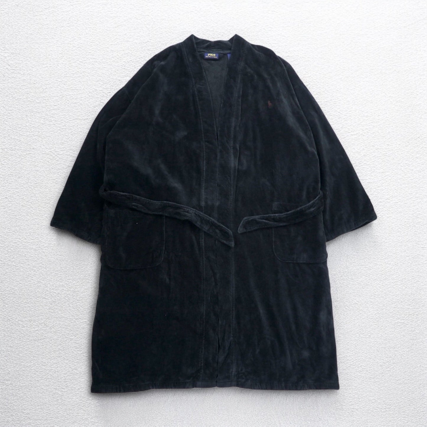 POLO RALPH LAUREN Pile Robe Coat Gown, L/XL, Black Cotton, Belted