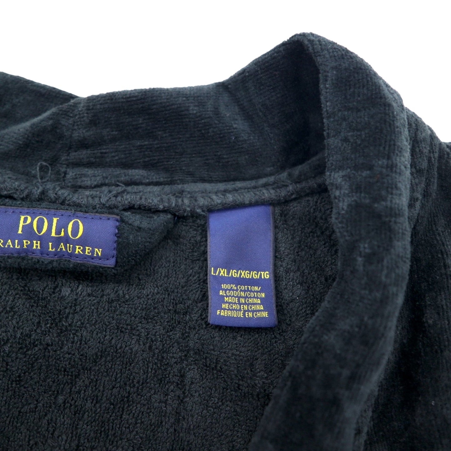 POLO RALPH LAUREN Pile Robe Coat Gown, L/XL, Black Cotton, Belted