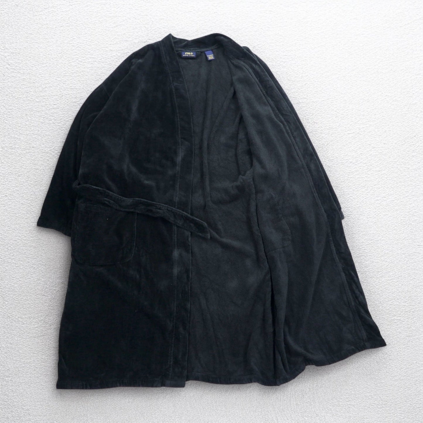 POLO RALPH LAUREN Pile Robe Coat Gown, L/XL, Black Cotton, Belted