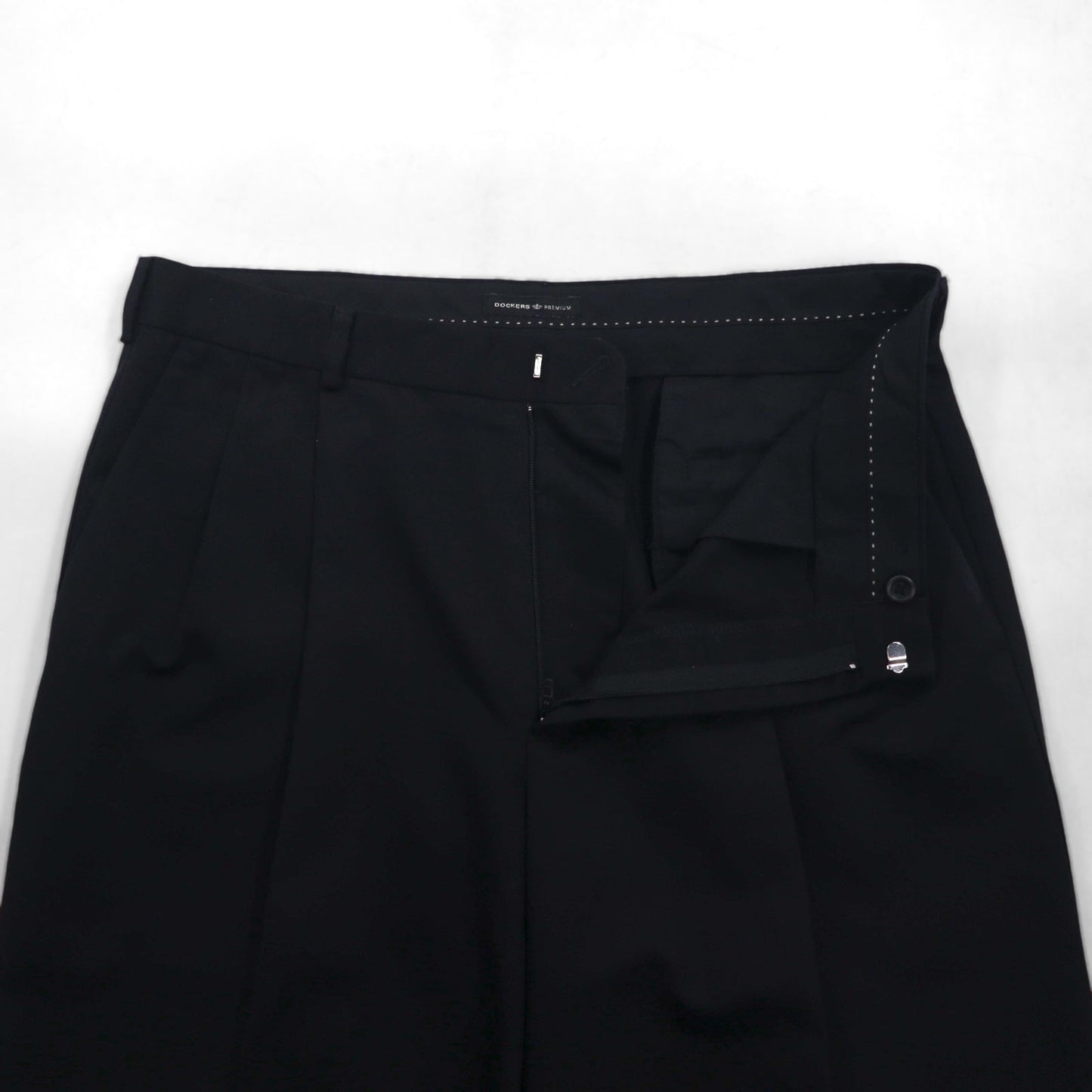 DOCKERS PREMIUM (Levi's) Relaxed Fit Double-Tuck Wide Leg Chino Pants, Size L, Navy Cotton