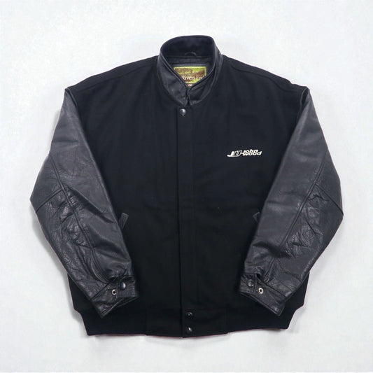 90s Vintage Varsity Jacket Rivers End レザー切替 スタジャン XL ブラック 刺繍 USA企業 JOHN WOOD