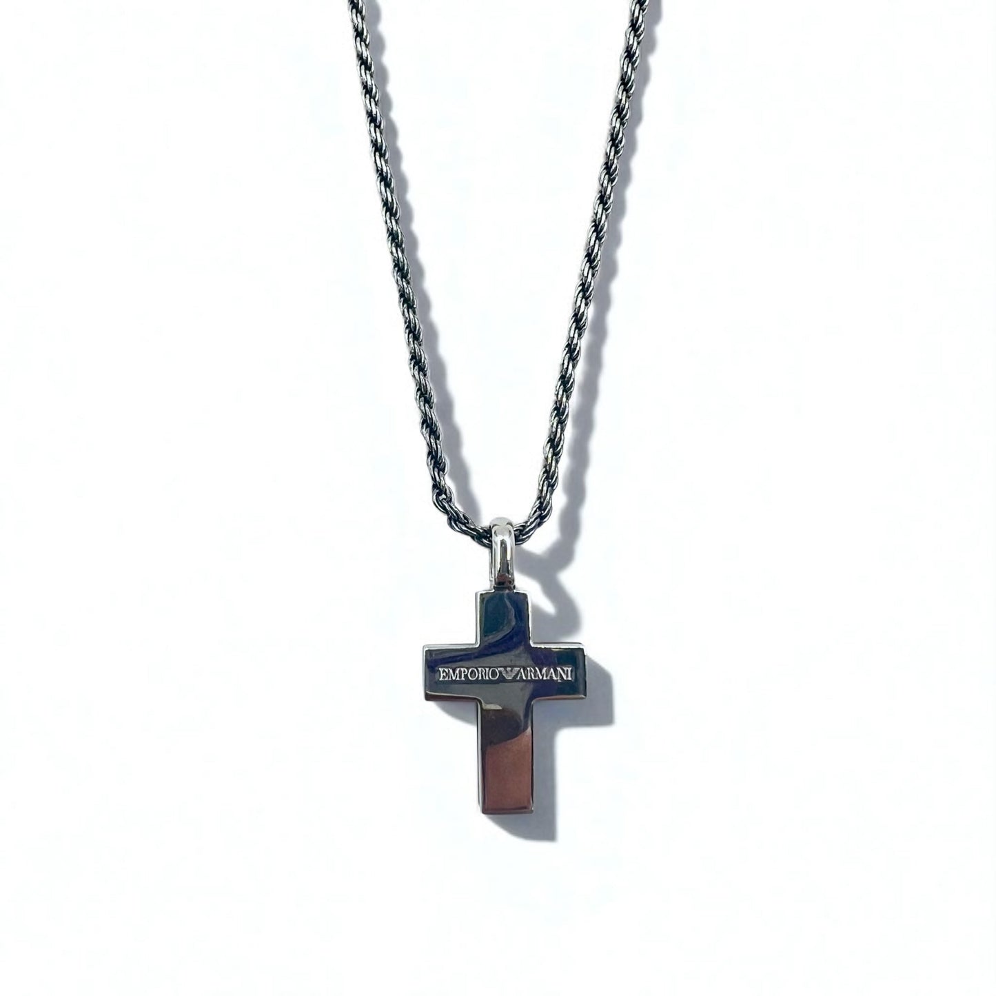 EMPORIO ARMANI 2-Way Cross Necklace in Silver 925 and Leather
