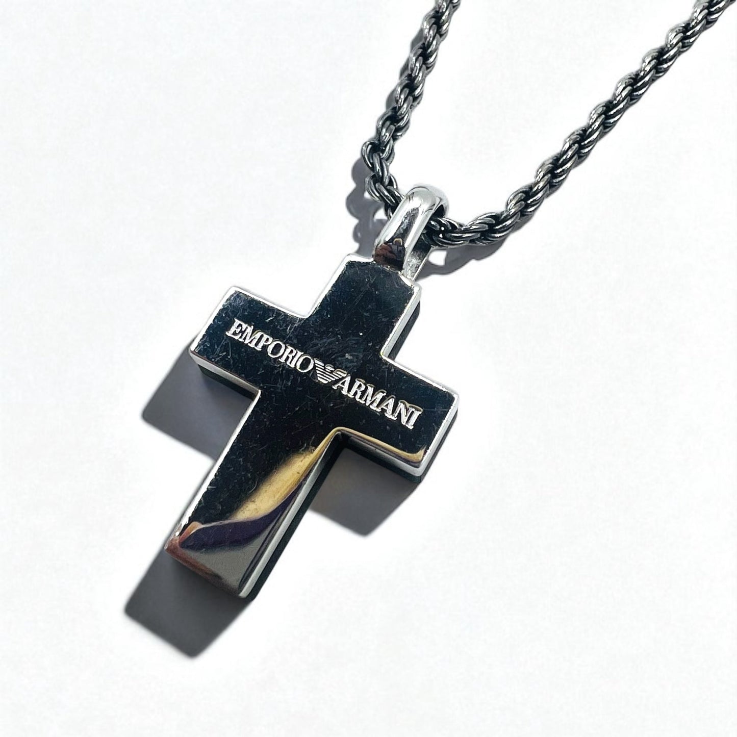EMPORIO ARMANI 2-Way Cross Necklace in Silver 925 and Leather