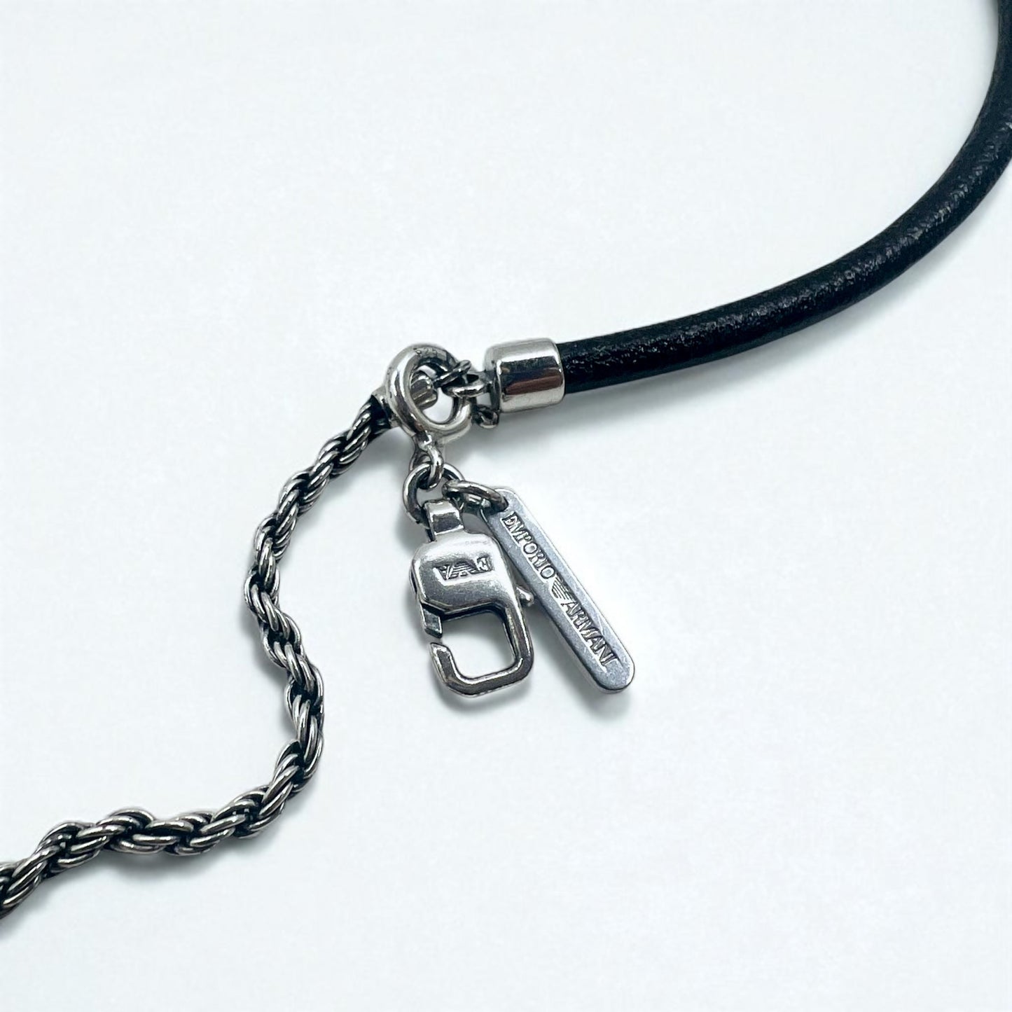 EMPORIO ARMANI 2-Way Cross Necklace in Silver 925 and Leather