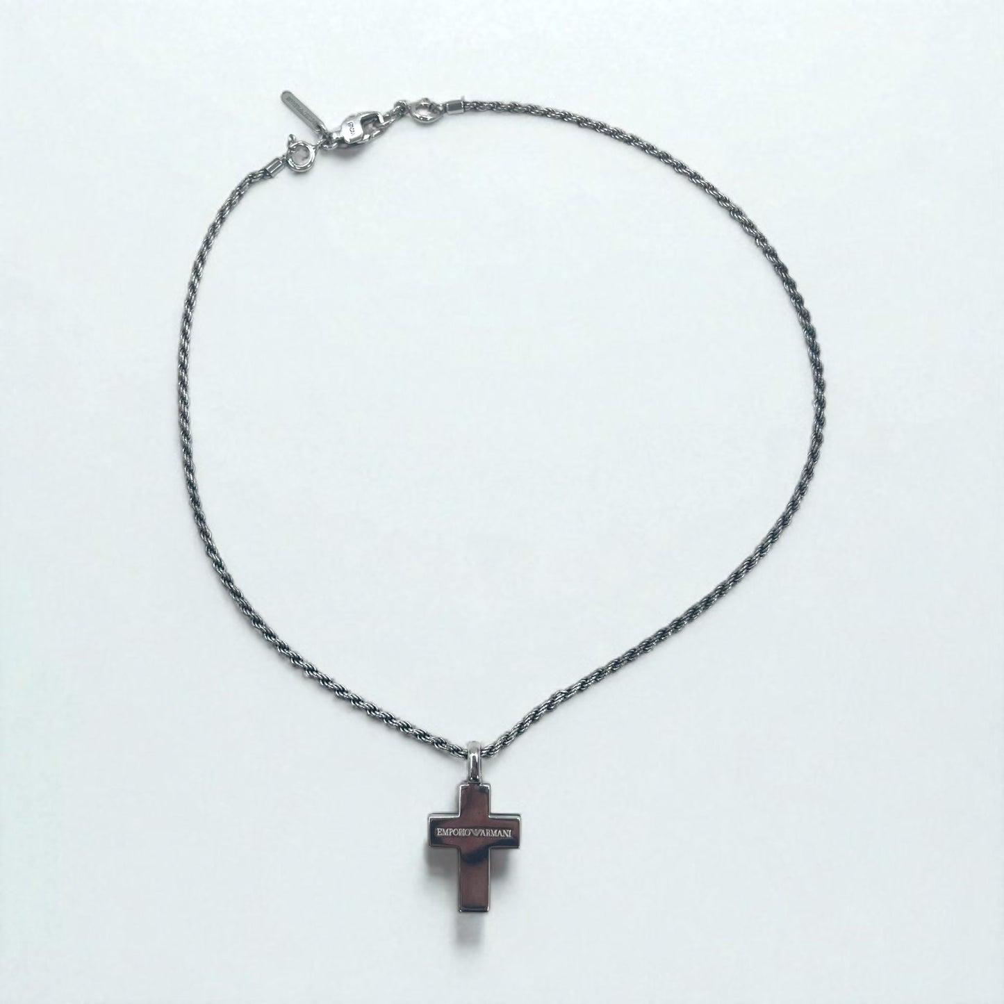 EMPORIO ARMANI 2-Way Cross Necklace in Silver 925 and Leather