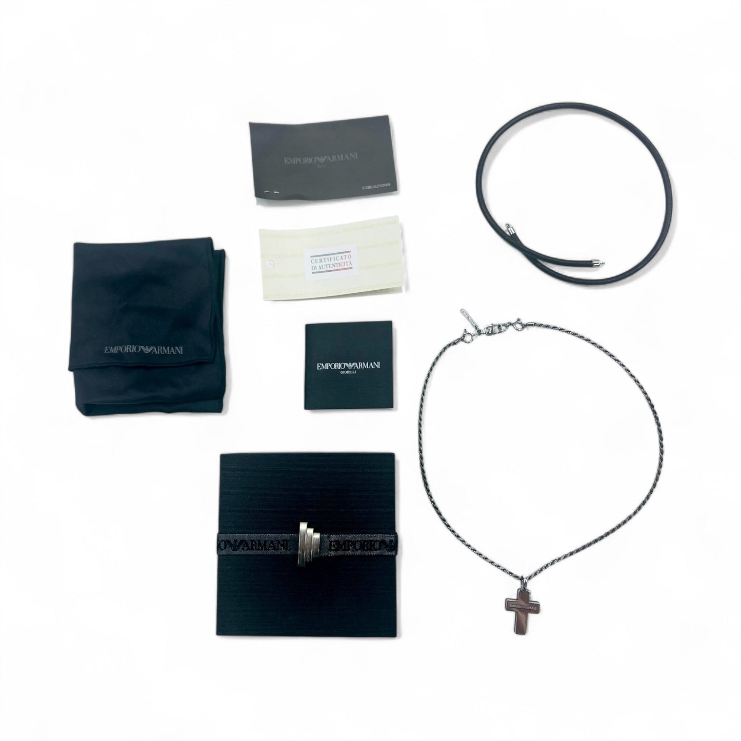EMPORIO ARMANI 2-Way Cross Necklace in Silver 925 and Leather