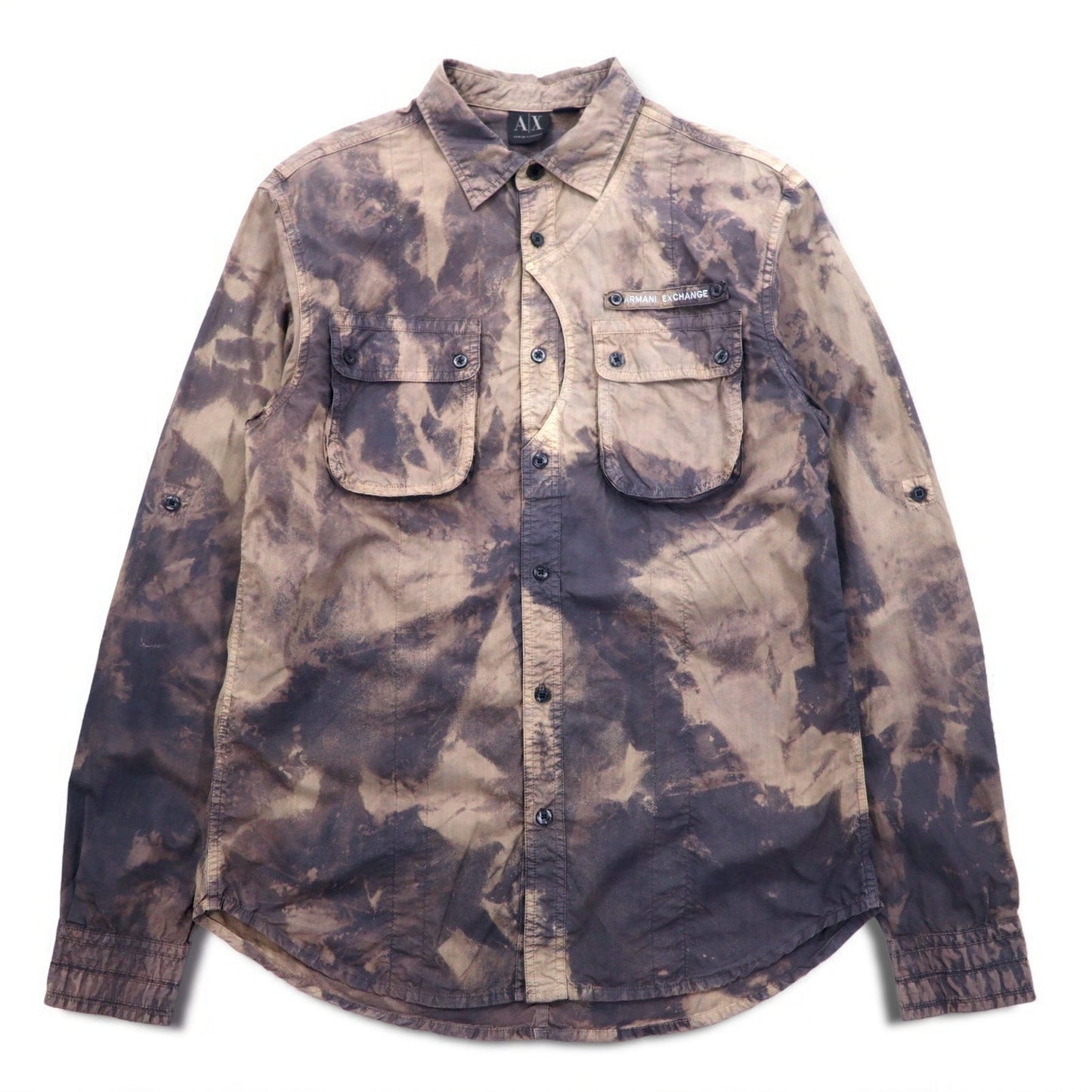 A|X ARMANI EXCHANGE Tie-Dye Bleached Utility Shirt, Size M, Gray, Military Style, Flap Pockets