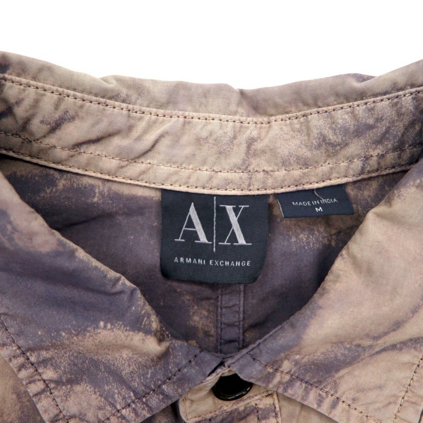 A|X ARMANI EXCHANGE Tie-Dye Bleached Utility Shirt, Size M, Gray, Military Style, Flap Pockets