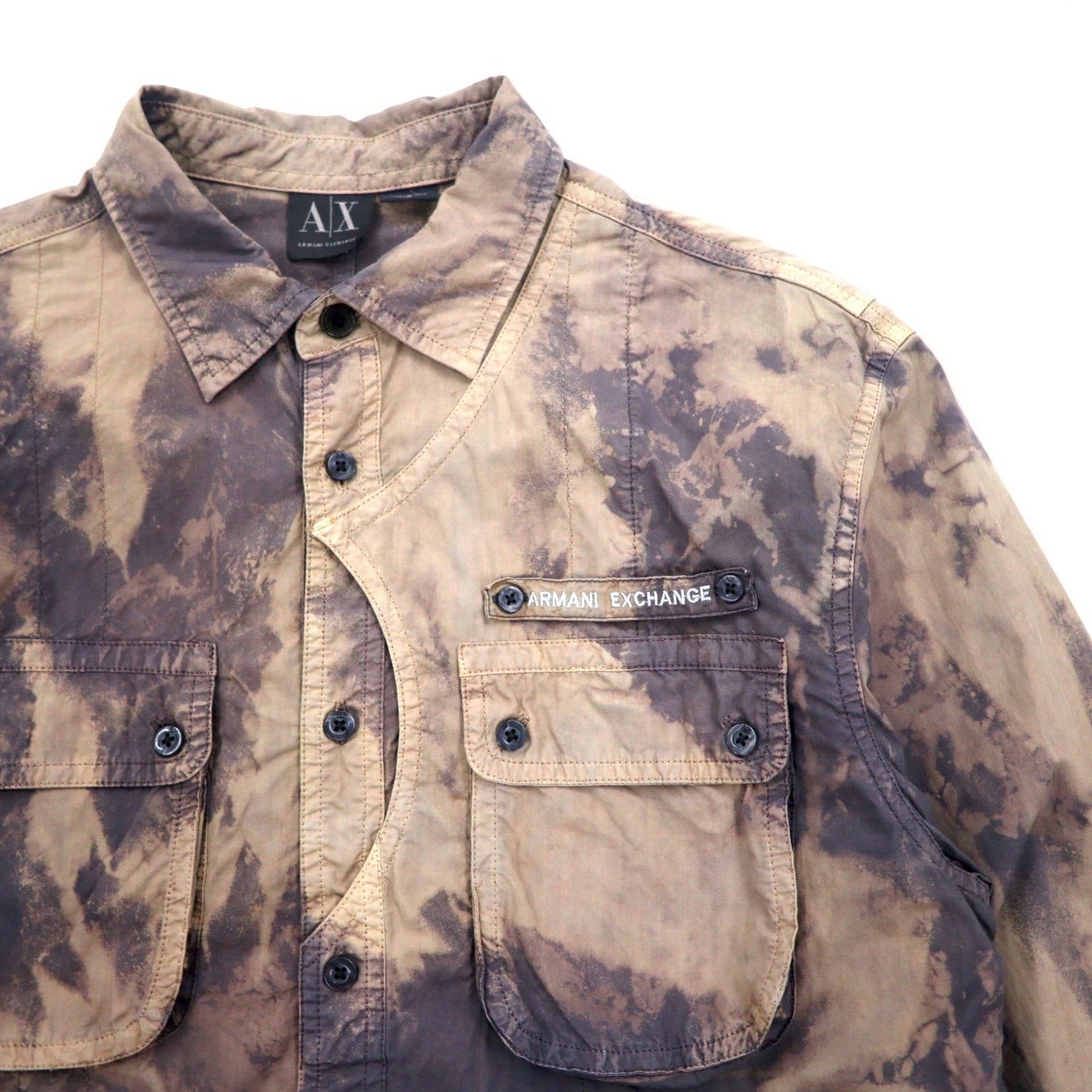 A|X ARMANI EXCHANGE Tie-Dye Bleached Utility Shirt, Size M, Gray, Military Style, Flap Pockets