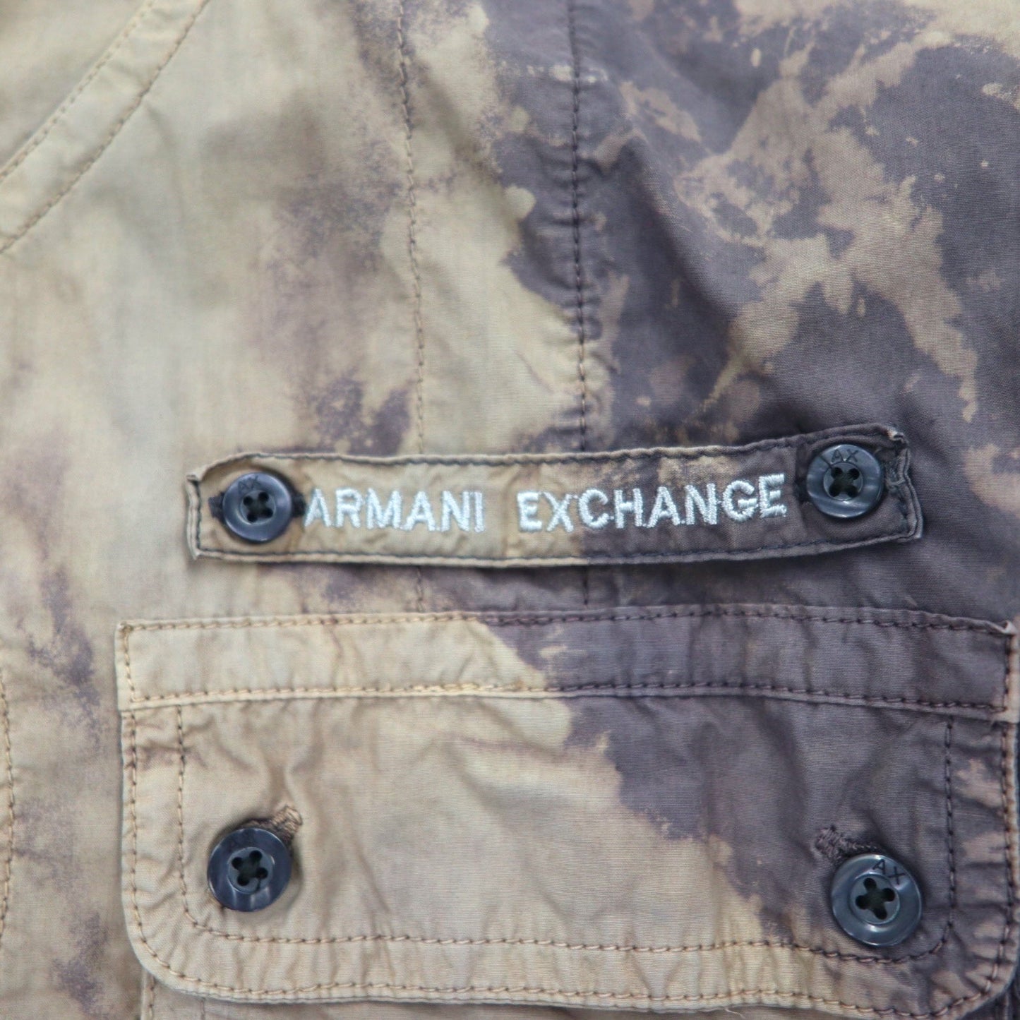 A|X ARMANI EXCHANGE Tie-Dye Bleached Utility Shirt, Size M, Gray, Military Style, Flap Pockets