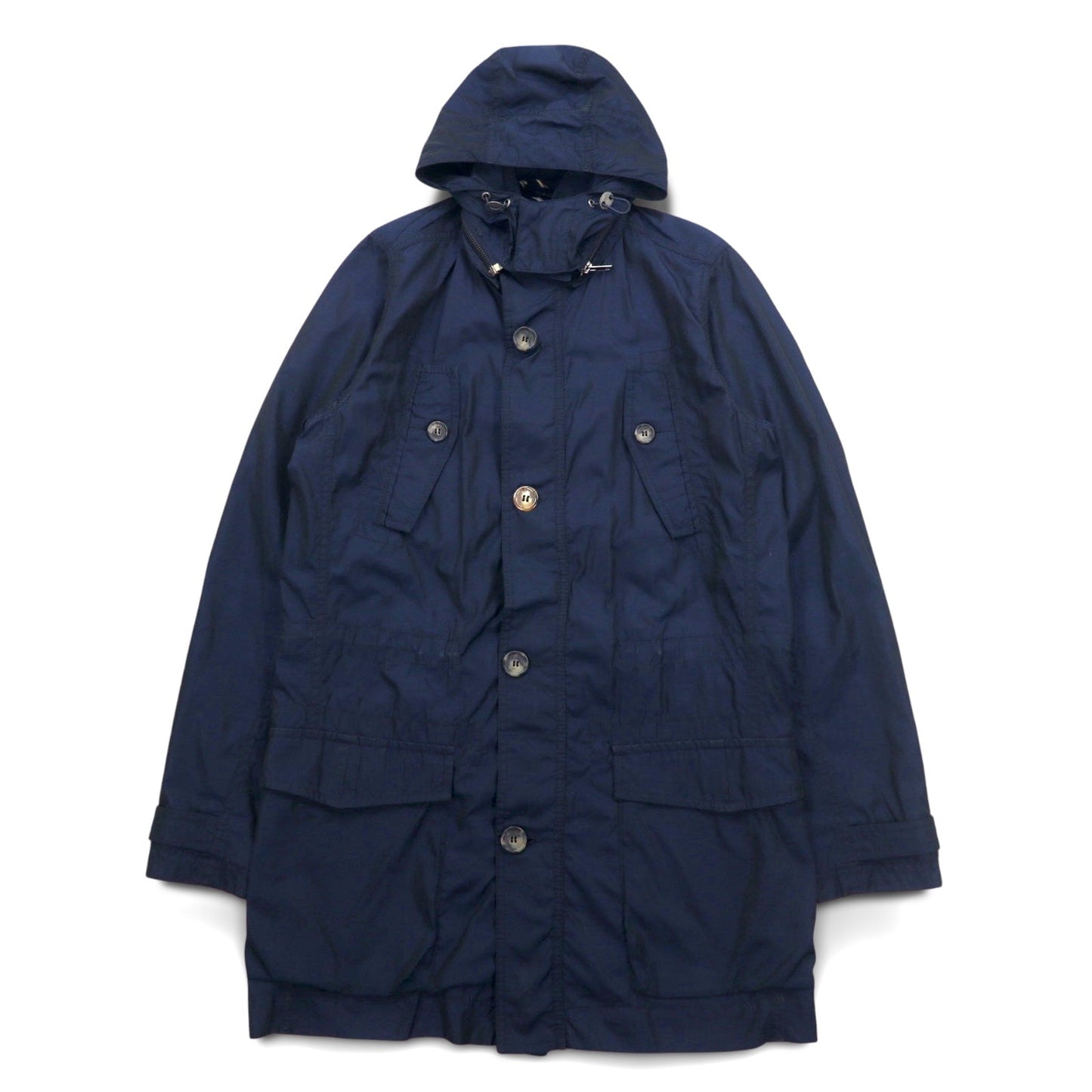 TOMMY HILFIGER 00s Mod Coat Field Parka, Size S, Drawcord, Detachable Hood, Double Zip