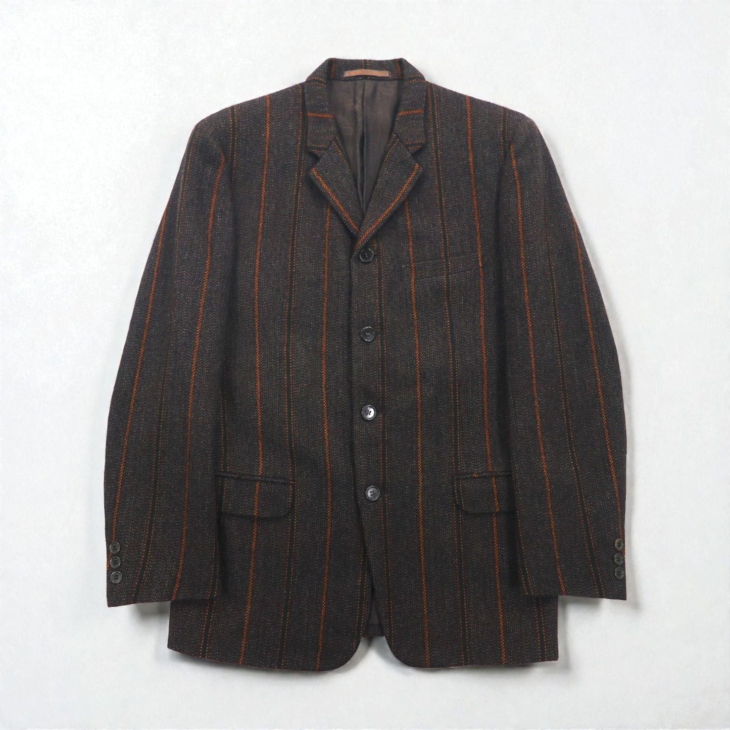 MEN'S BIGI 80s Vintage Blazer ツイード テーラードジャケット M ブラウン ストライプ ウール 裏地 ペイズリー柄 80年代