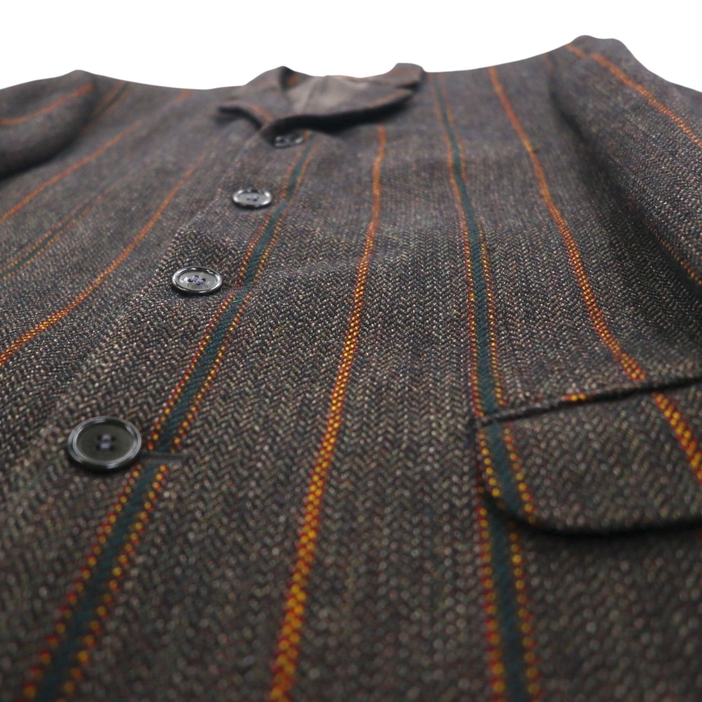 MEN'S BIGI 80s Vintage Blazer ツイード テーラードジャケット M ブラウン ストライプ ウール 裏地 ペイズリー柄 80年代