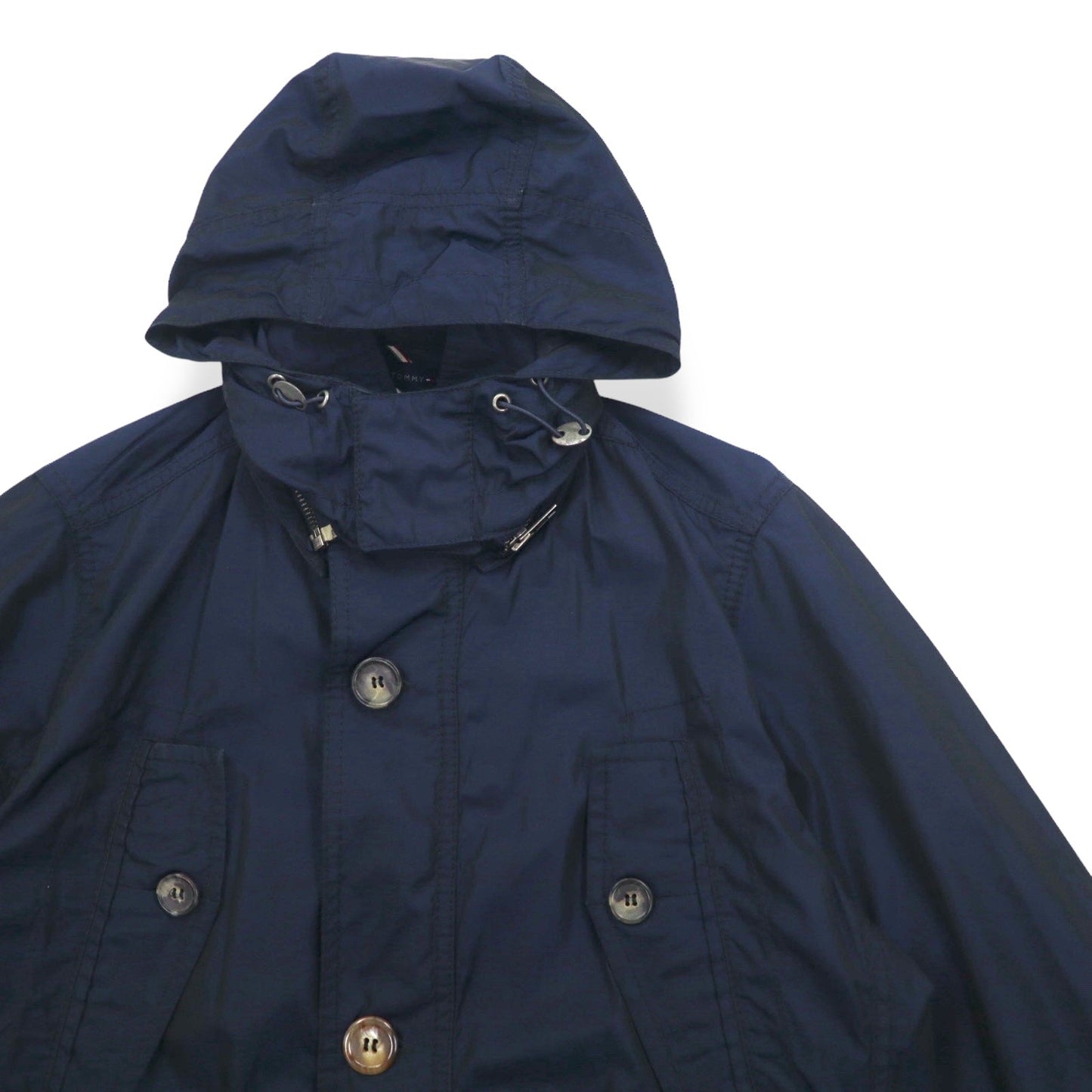 TOMMY HILFIGER 00s Mod Coat Field Parka, Size S, Drawcord, Detachable Hood, Double Zip