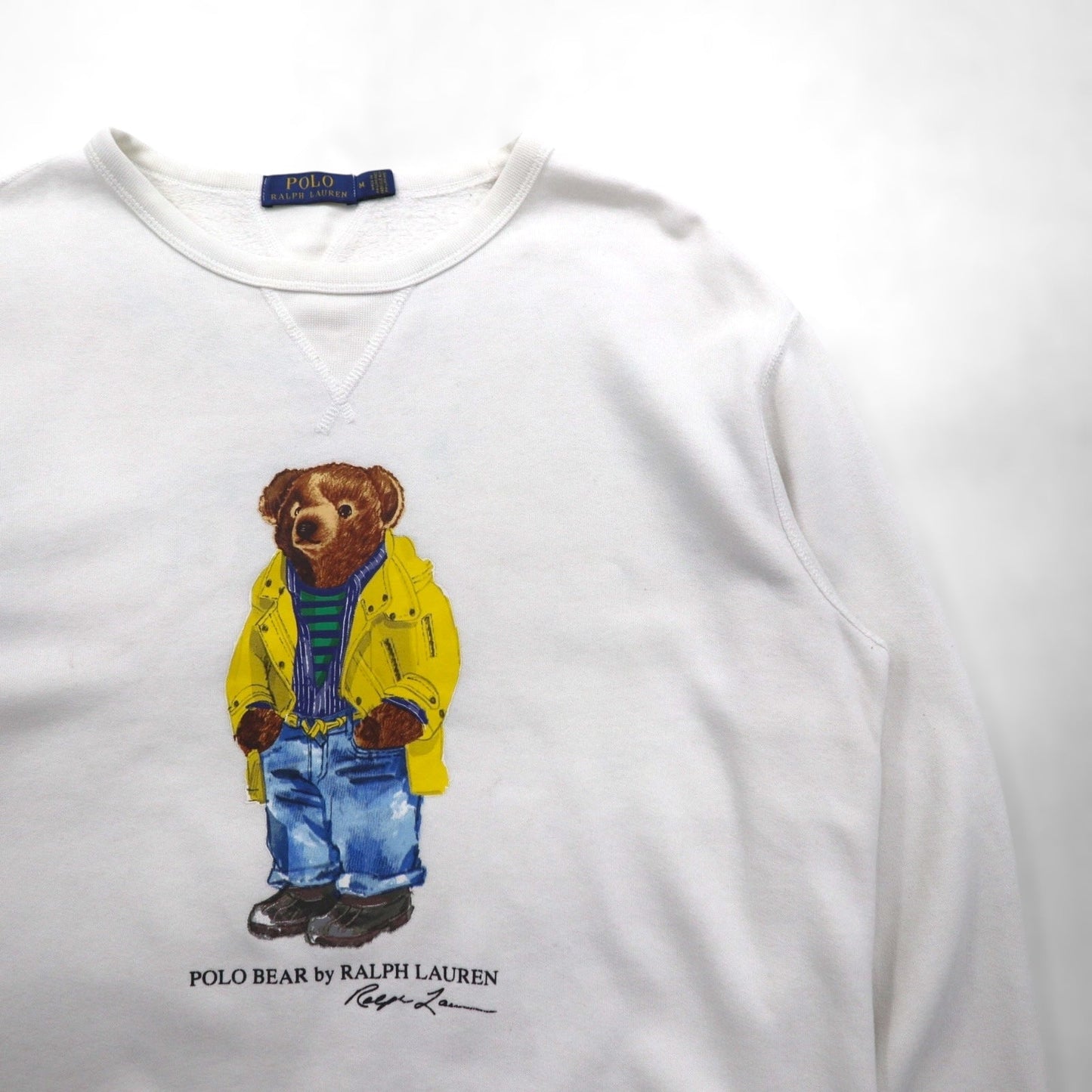 Polo Ralph Lauren ポロベア 前V スウェット トレーナー M ホワイト コットン