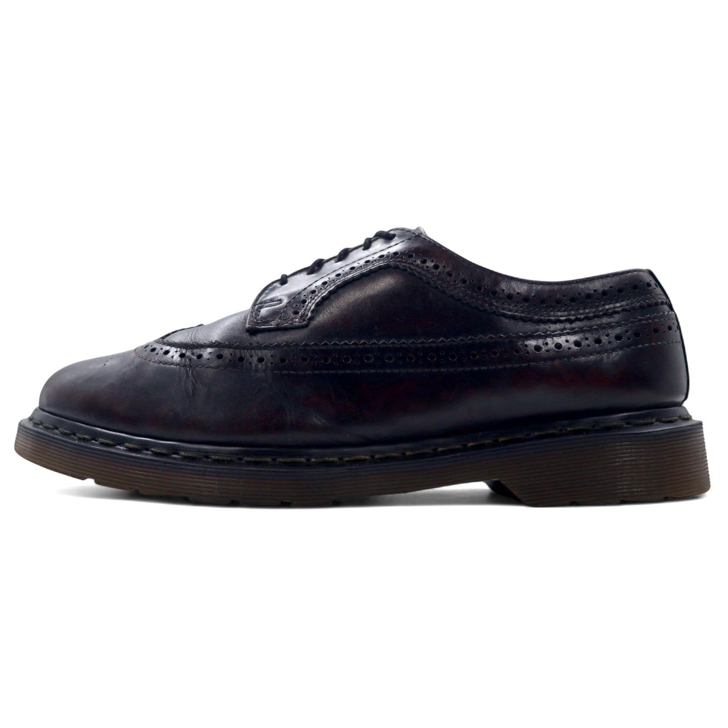 Dr. Martens Full Brogue Wingtip Dress Shoes, Size 29cm, Brown Leather with Medallion Detail, 3989