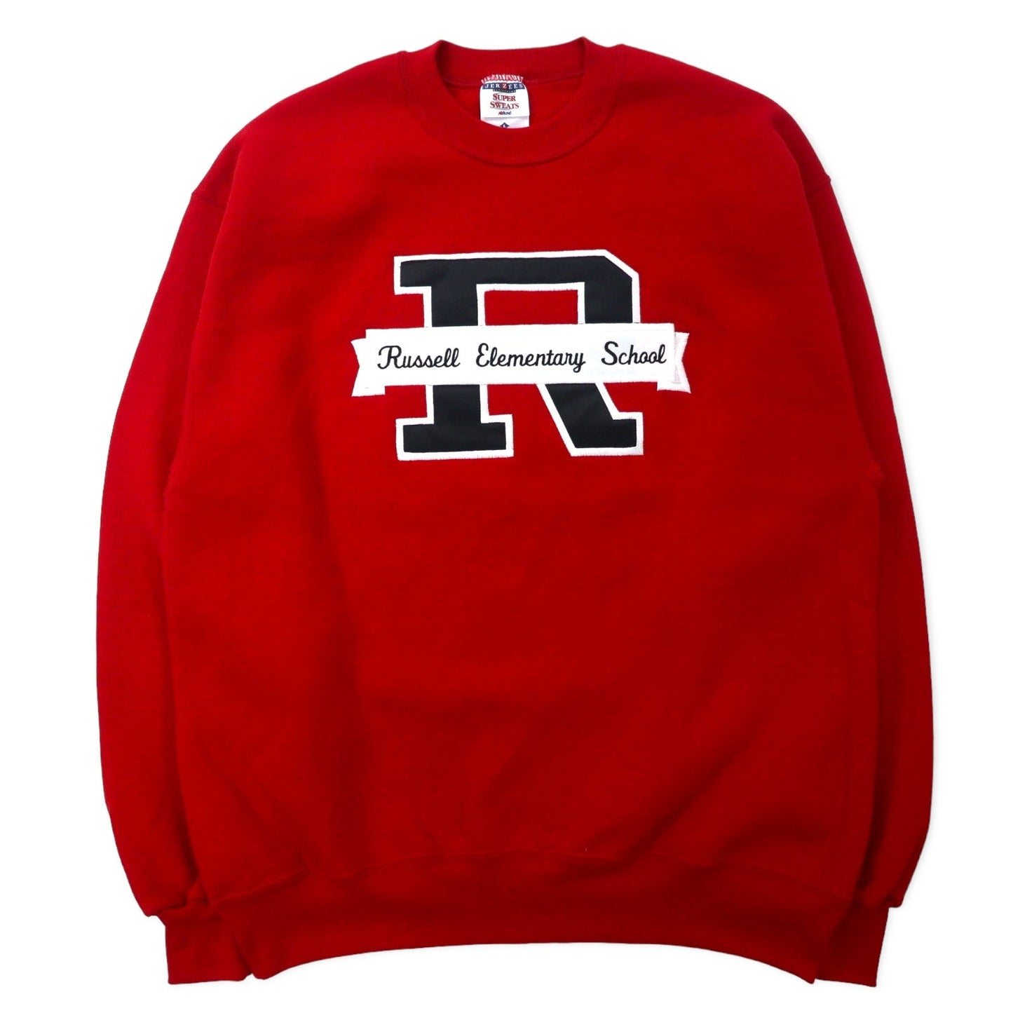 JERZEES USA Made 90s Super Sweats College Embroidered Sweatshirt, Size L, Red, Cotton, Fleece-Lined, Russell Elementary School