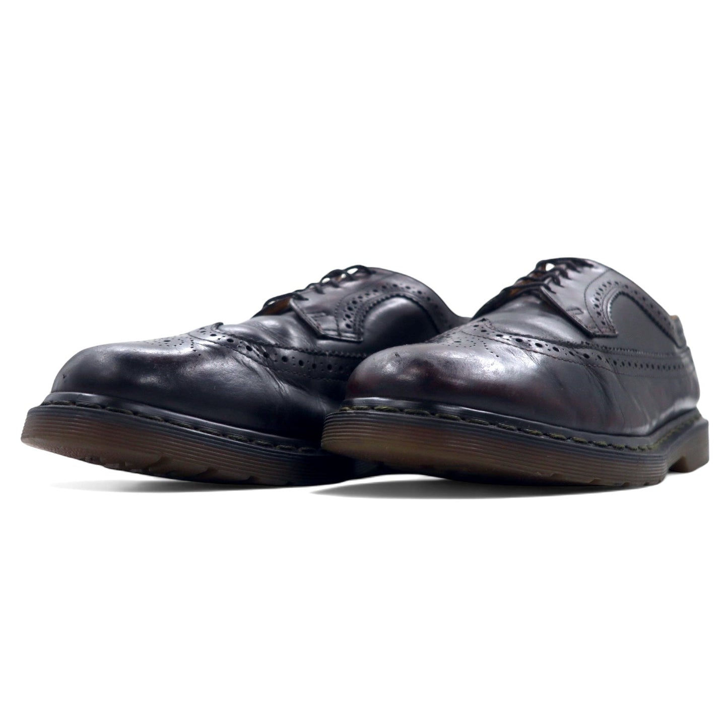 Dr. Martens Full Brogue Wingtip Dress Shoes, Size 29cm, Brown Leather with Medallion Detail, 3989