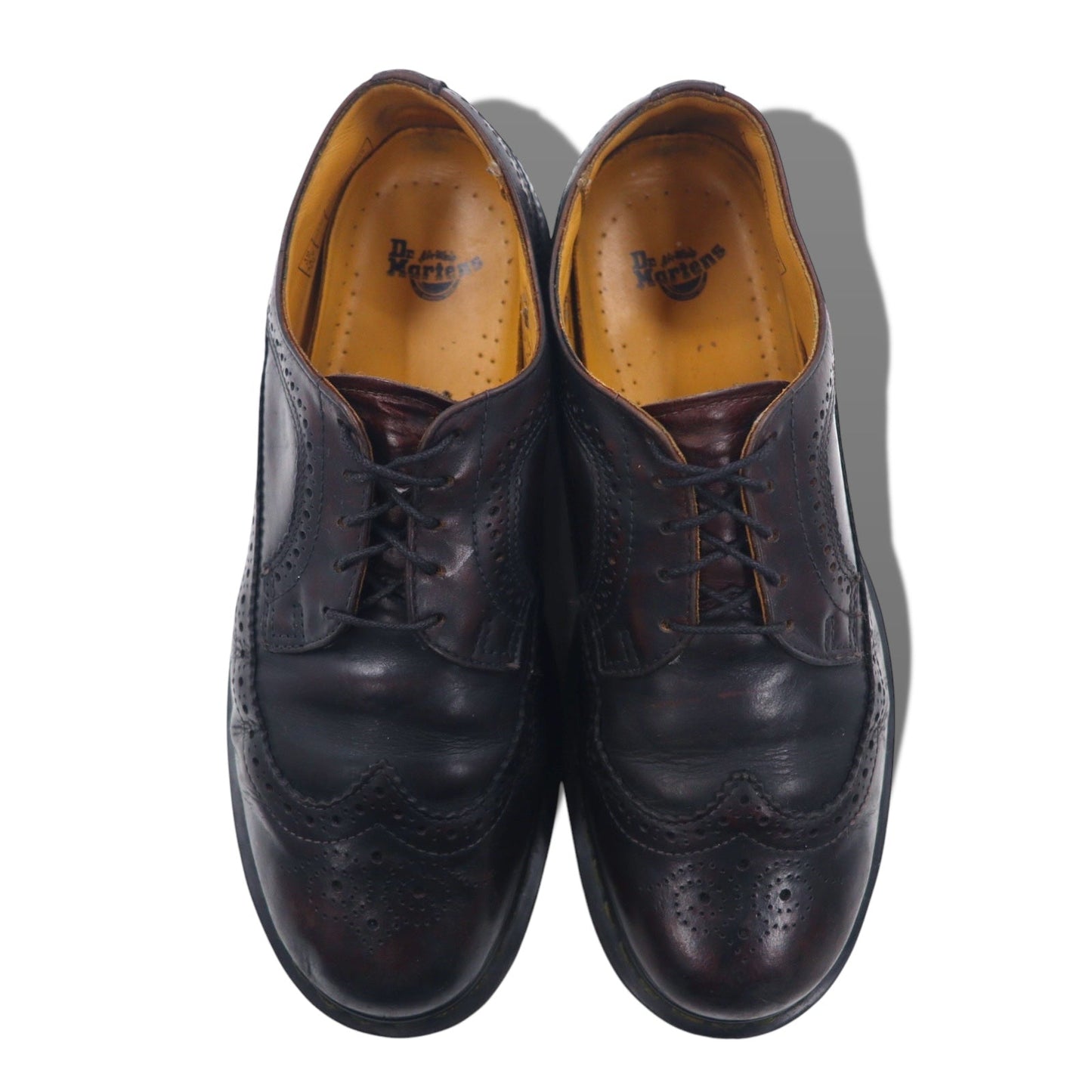 Dr. Martens Full Brogue Wingtip Dress Shoes, Size 29cm, Brown Leather with Medallion Detail, 3989