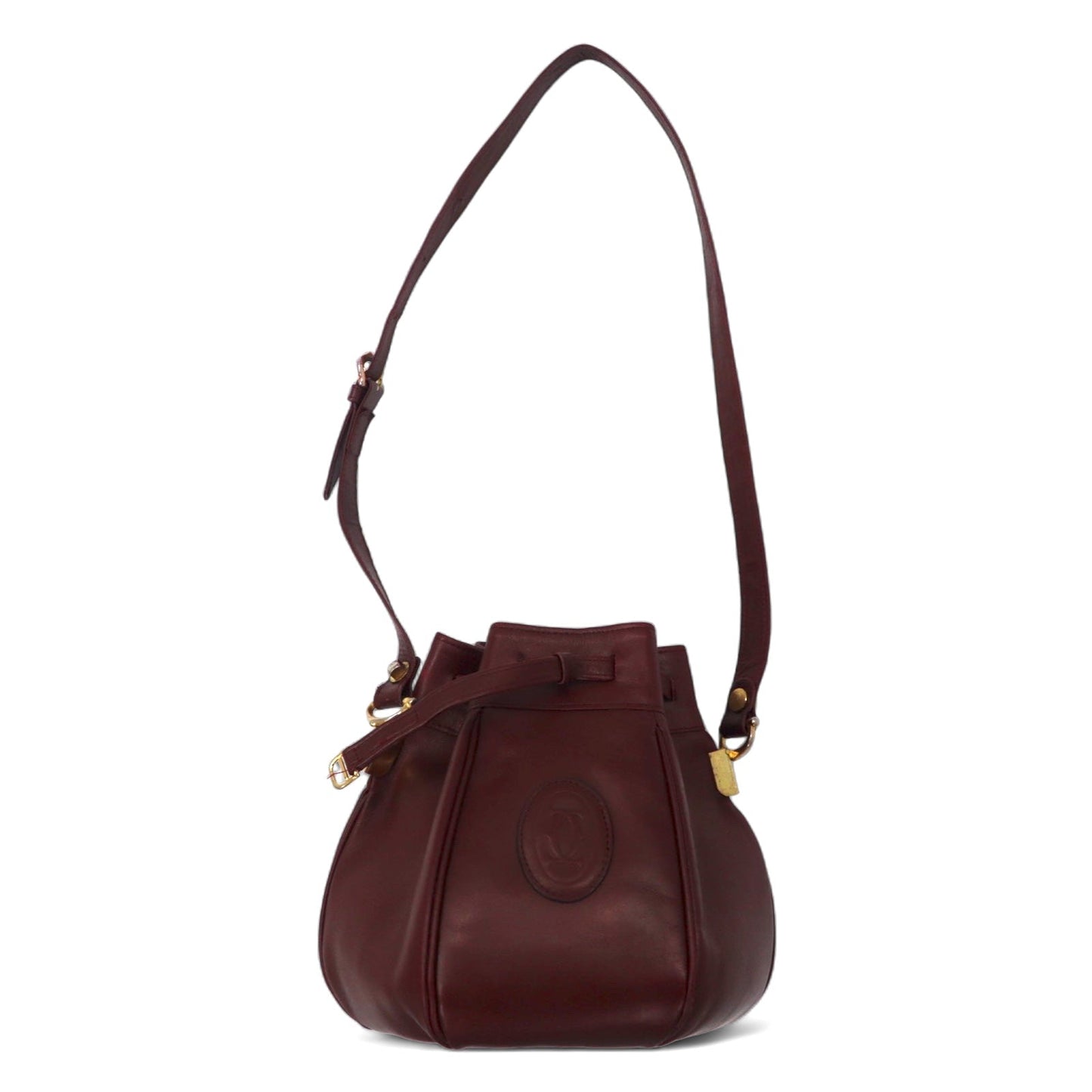 Cartier Old Must Line Drawstring Shoulder Bag, Bordeaux Leather, Vintage