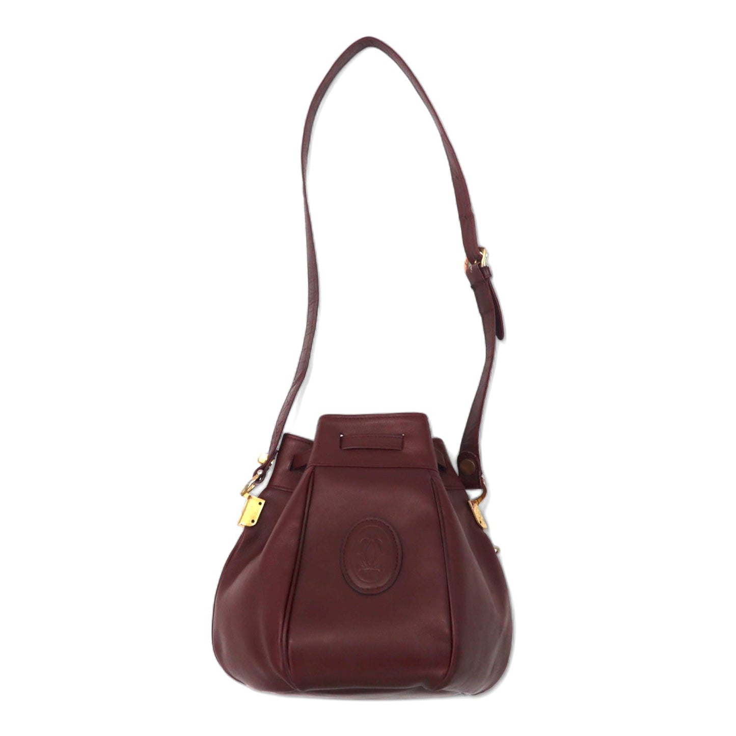 Cartier Old Must Line Drawstring Shoulder Bag, Bordeaux Leather, Vintage