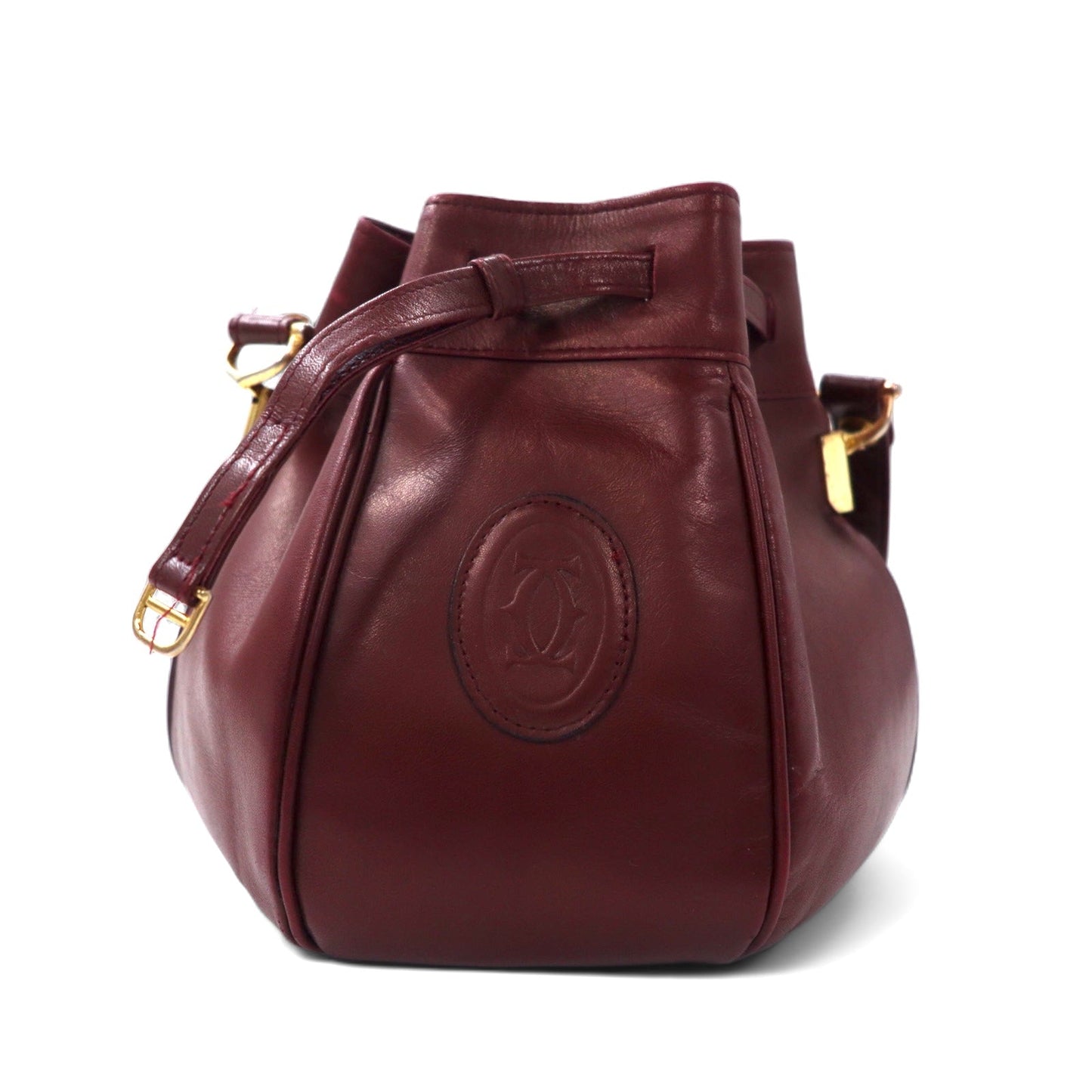 Cartier Old Must Line Drawstring Shoulder Bag, Bordeaux Leather, Vintage