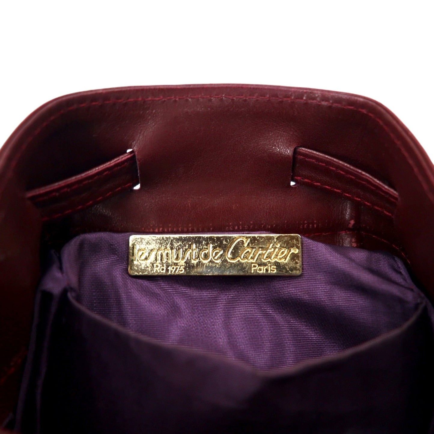 Cartier Old Must Line Drawstring Shoulder Bag, Bordeaux Leather, Vintage