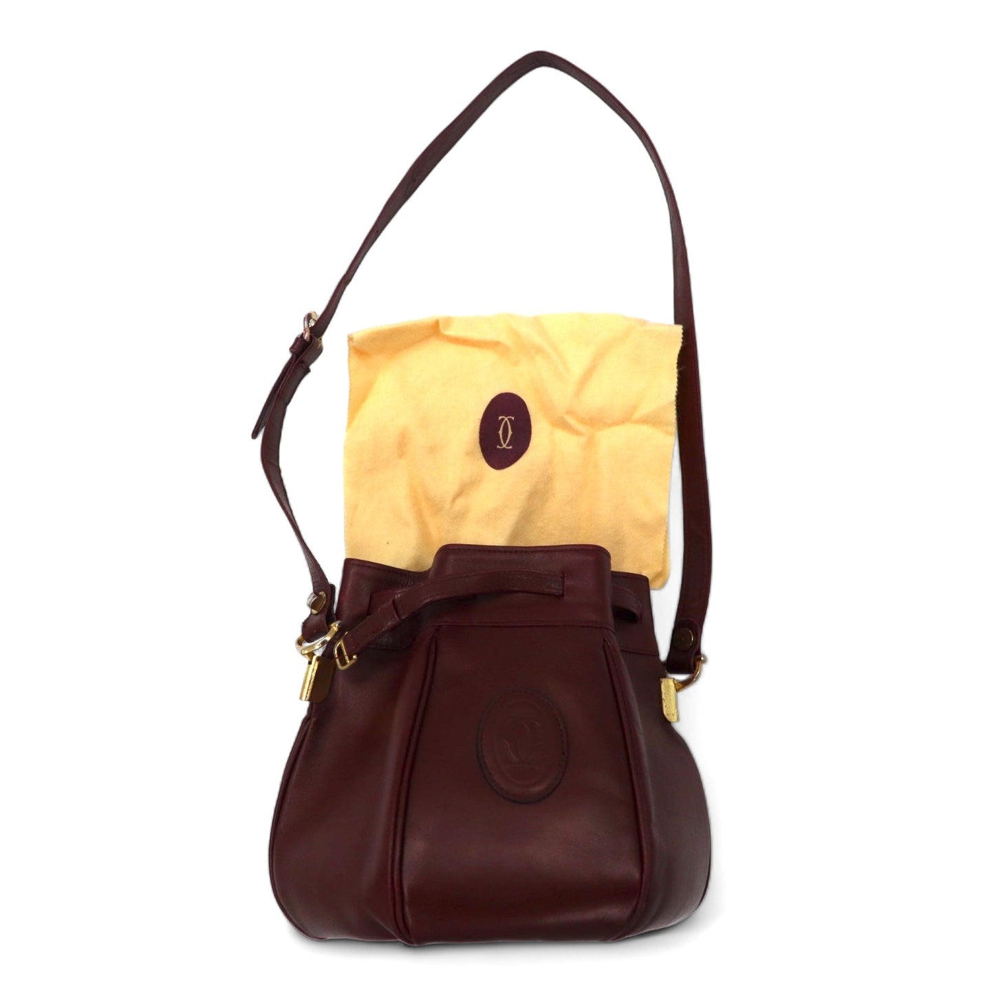 Cartier Old Must Line Drawstring Shoulder Bag, Bordeaux Leather, Vintage