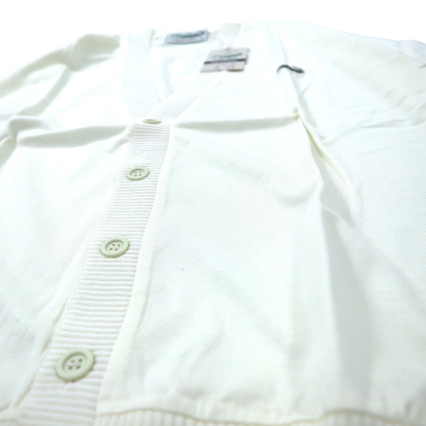 Crocodile 80s Acrylic Knit Cardigan, Size M, White, Cotton, One-Point Logo, Made in Japan, Unused