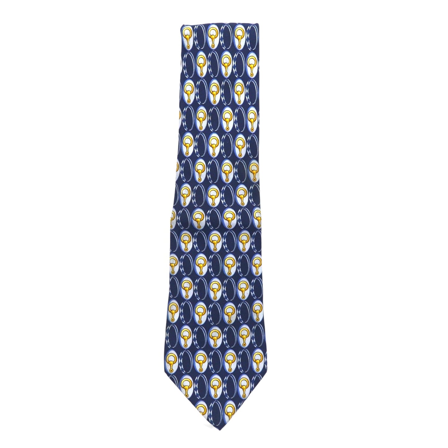GUCCI Made in Italy Navy Silk Tie with Horsebit Print