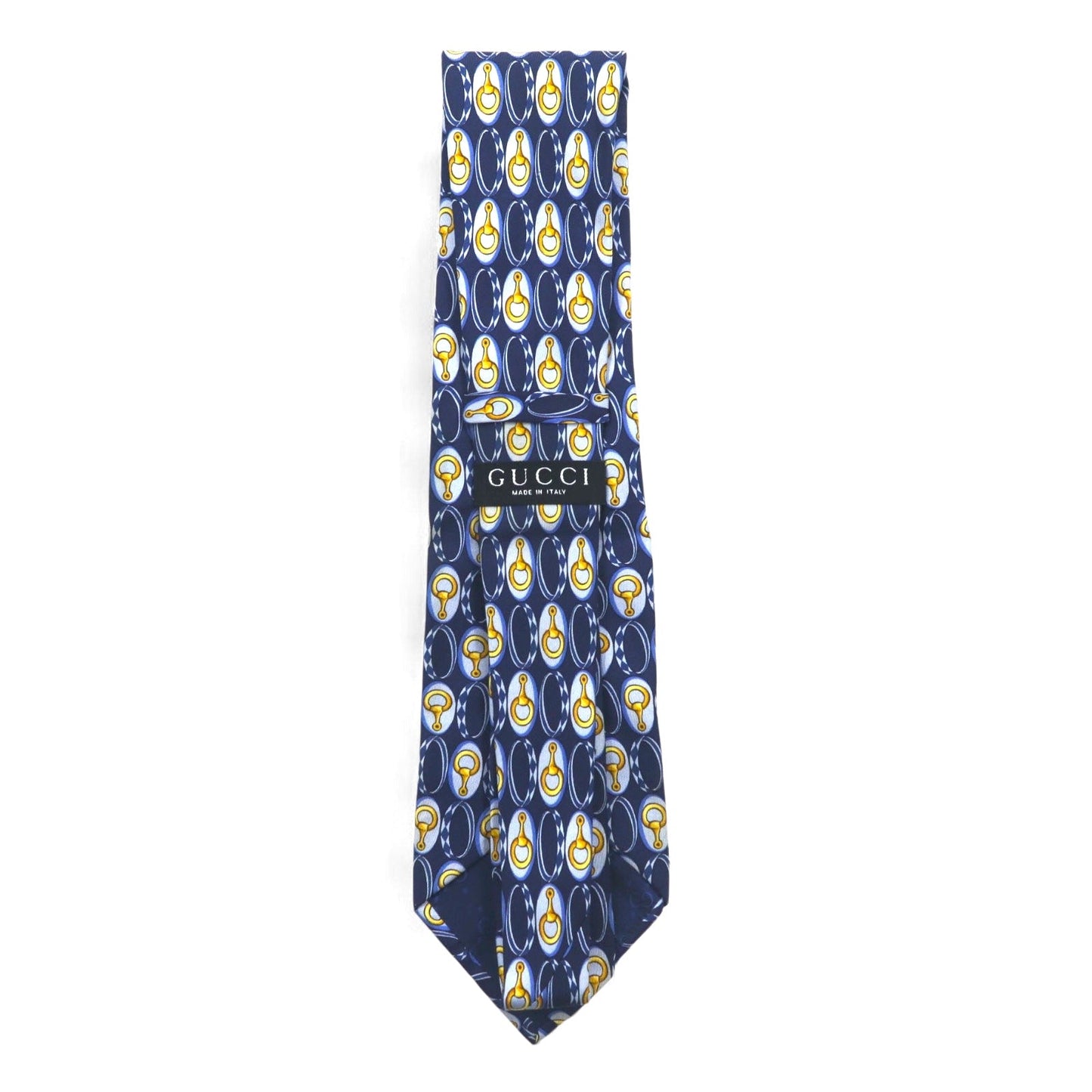 GUCCI Made in Italy Navy Silk Tie with Horsebit Print