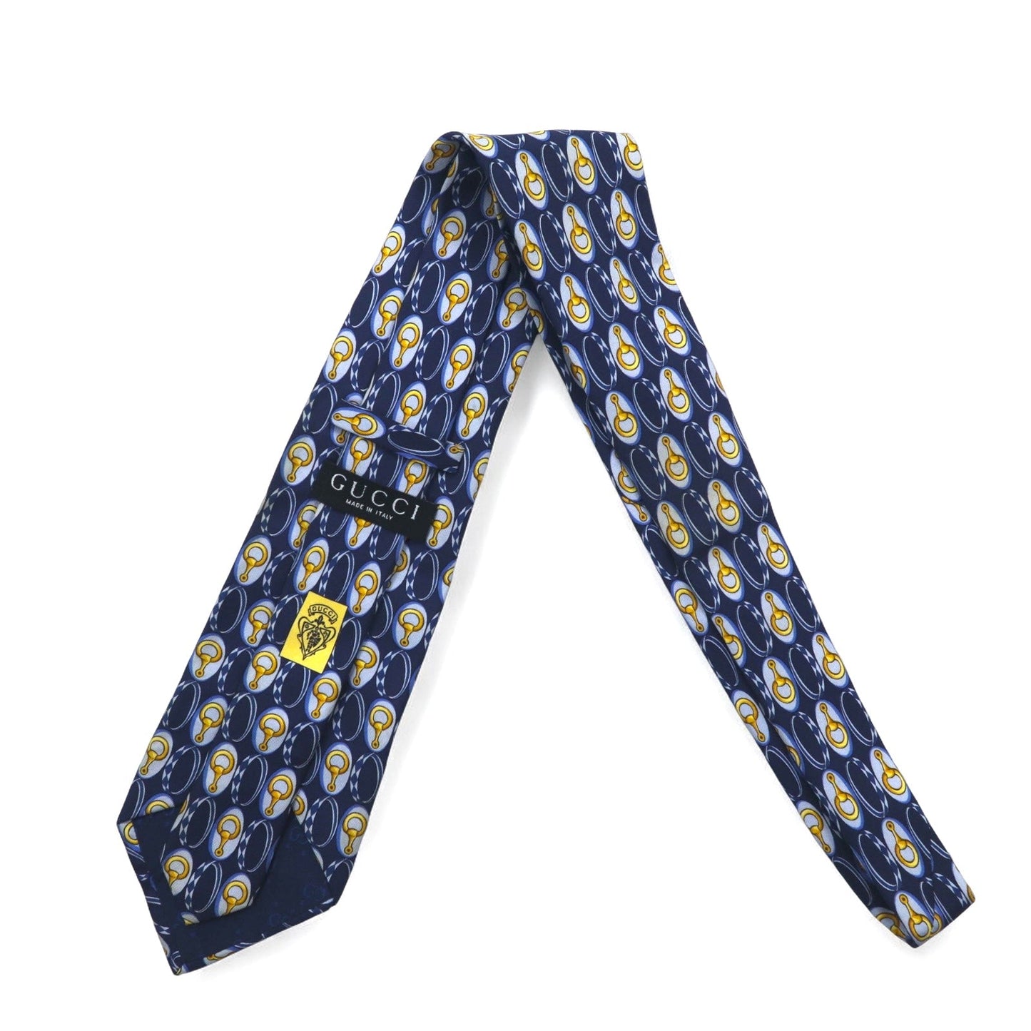 GUCCI Made in Italy Navy Silk Tie with Horsebit Print