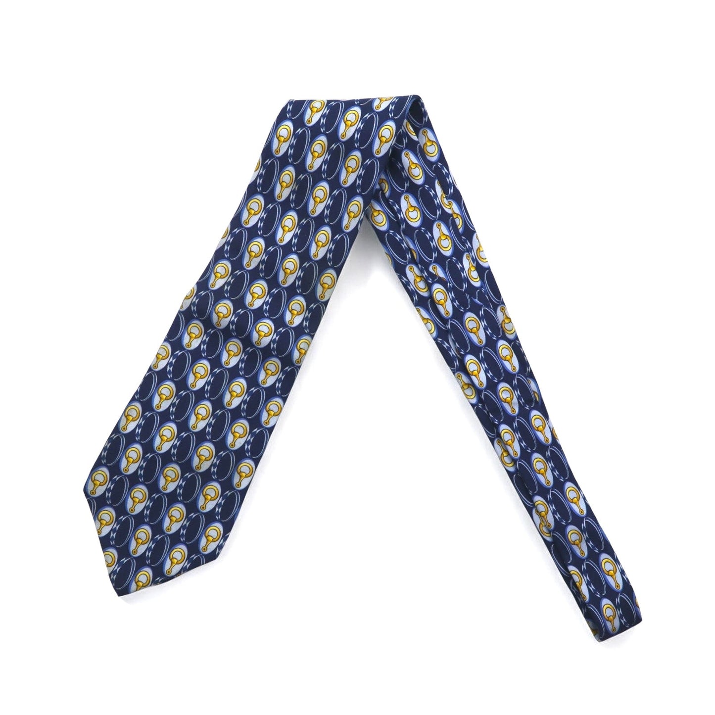 GUCCI Made in Italy Navy Silk Tie with Horsebit Print