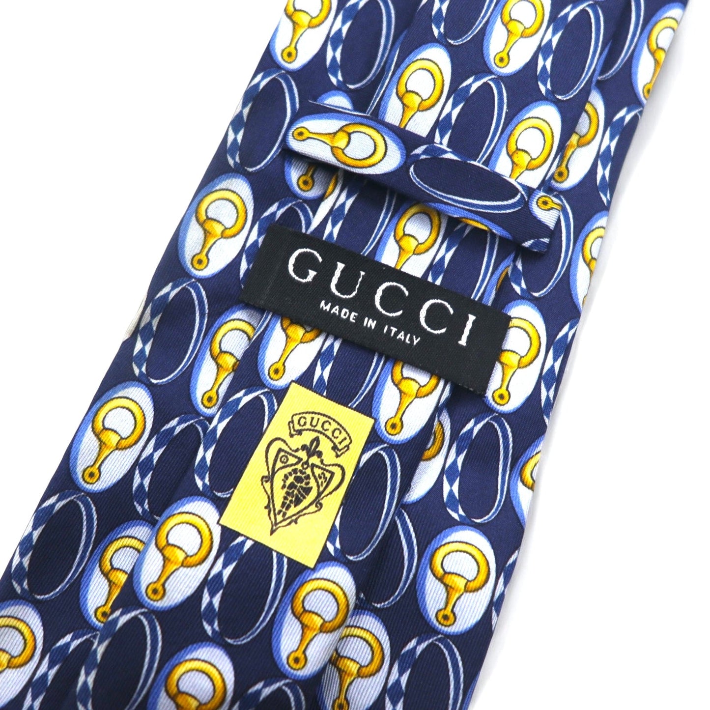 GUCCI Made in Italy Navy Silk Tie with Horsebit Print
