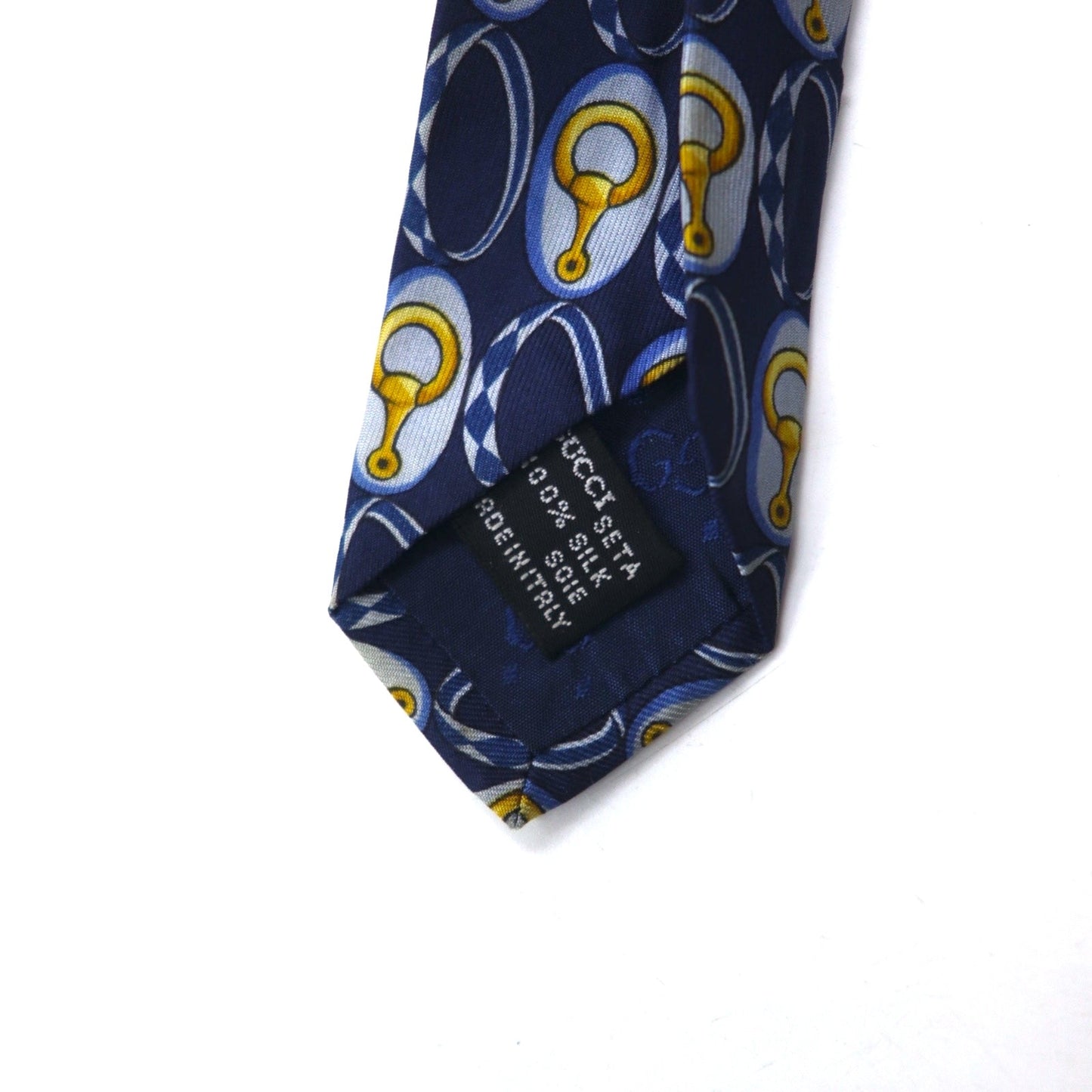 GUCCI Made in Italy Navy Silk Tie with Horsebit Print