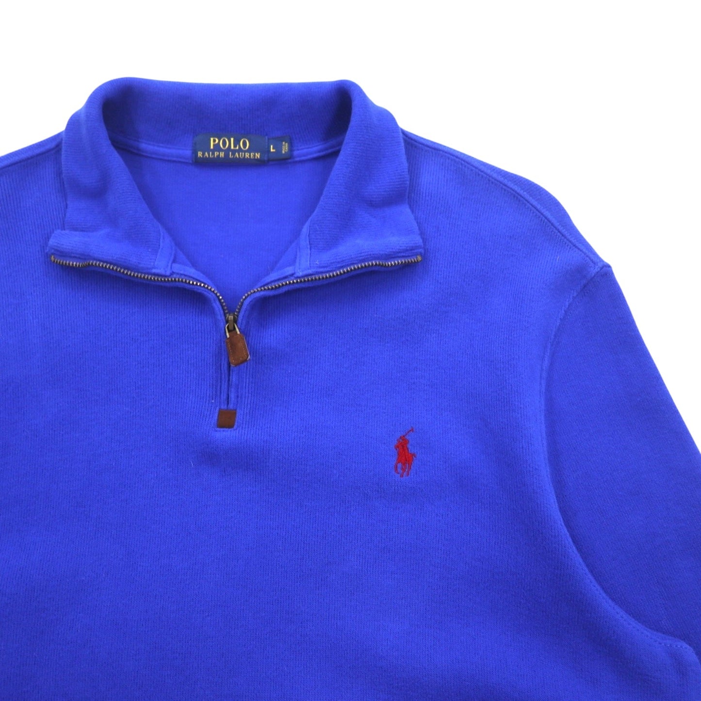 POLO RALPH LAUREN Half-Zip Sweatshirt, Large, Blue Cotton, Small Pony Embroidery
