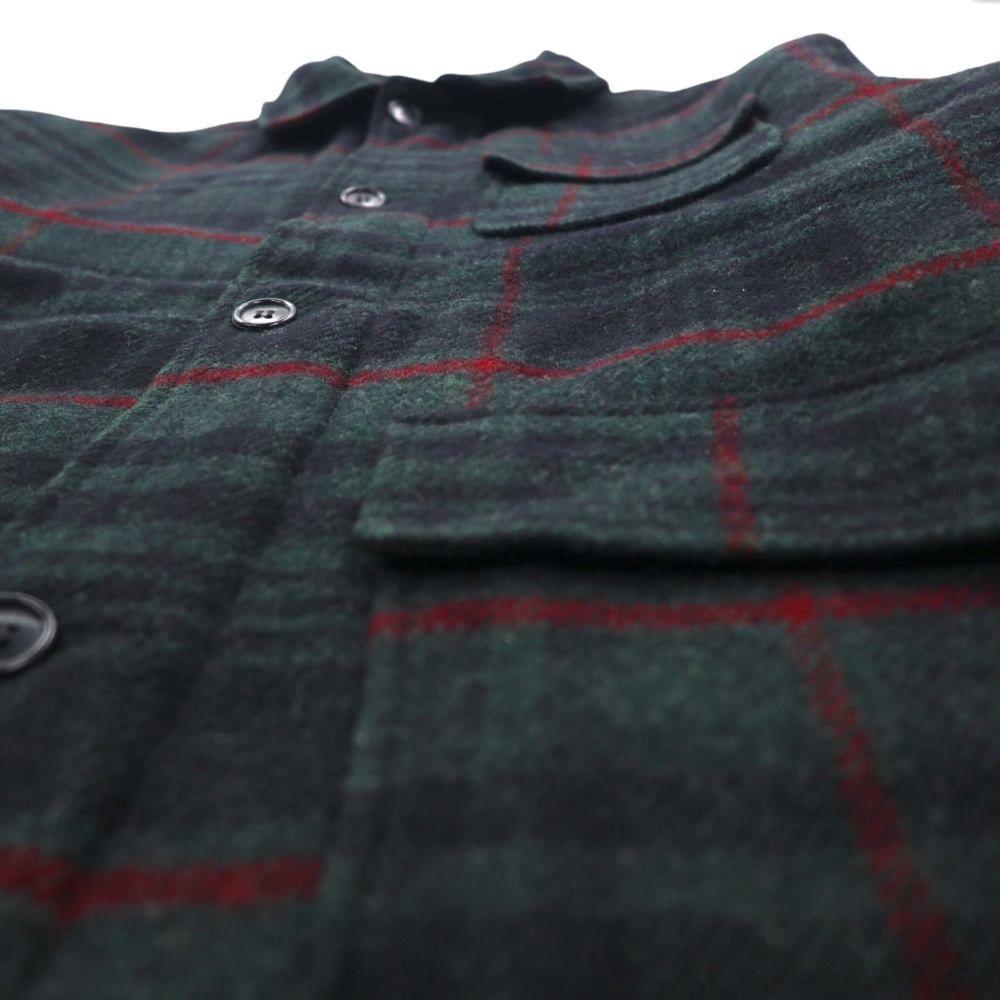 Woolrich 90年代 USA製 メルトンカバーオール ウールジャケット L ブラックウォッチ グリーン チェック 中綿 キルティングライナー