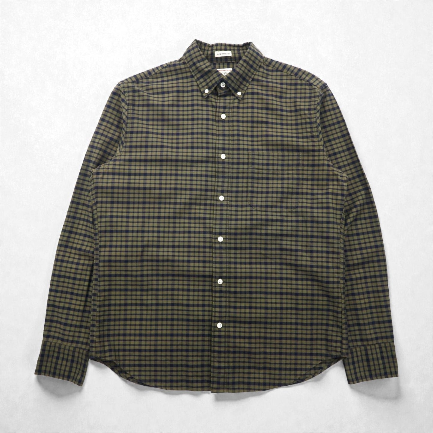 J.CREW アメリカンピマコットン ボタンダウン シャツ M カーキ チェック 胸ポケット SLIM UNTUCKED