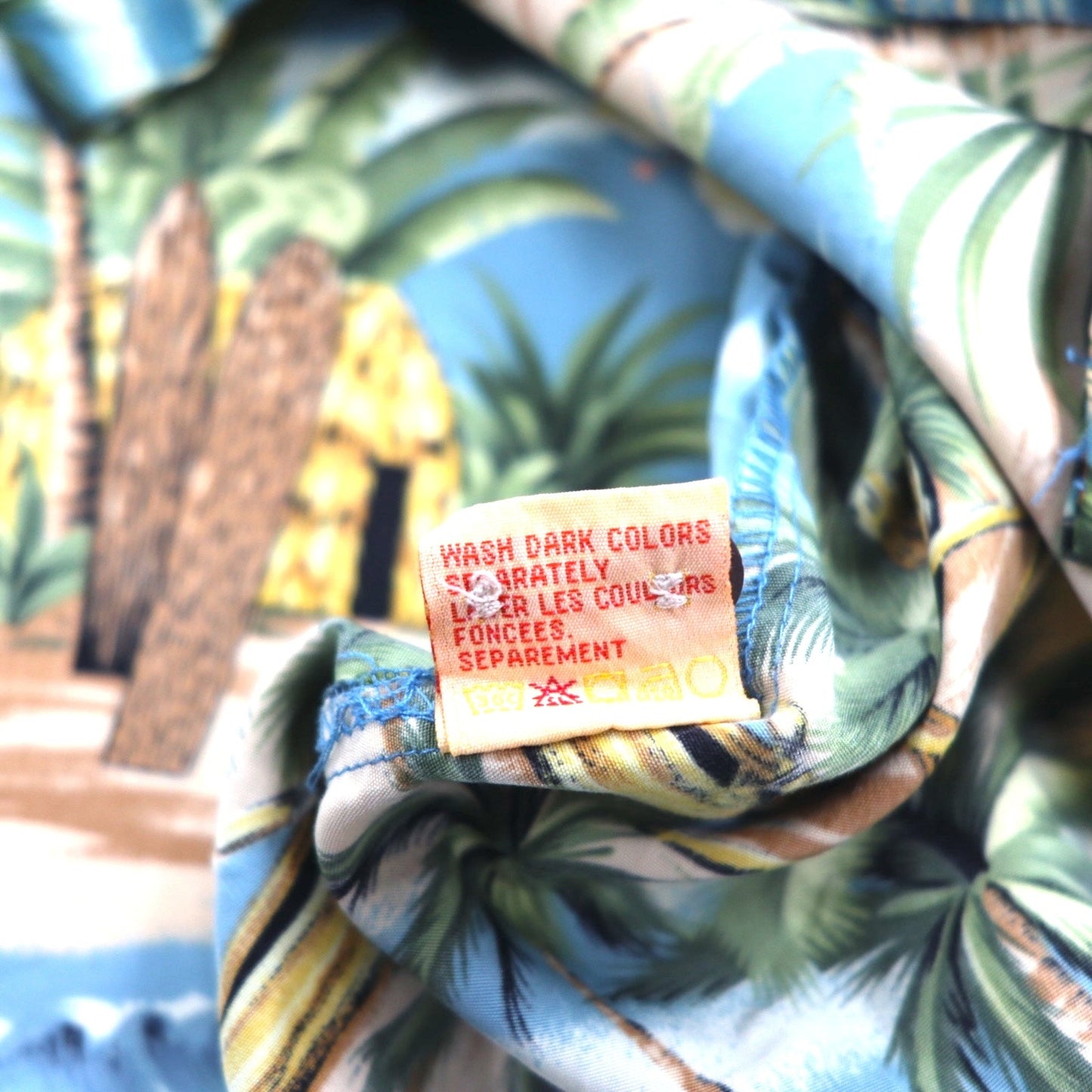 ALOHA JOE Hawaiian Shirt, Open Collar, Size L, Blue, All-Over Print, Palm Trees, Hibiscus, Surfing