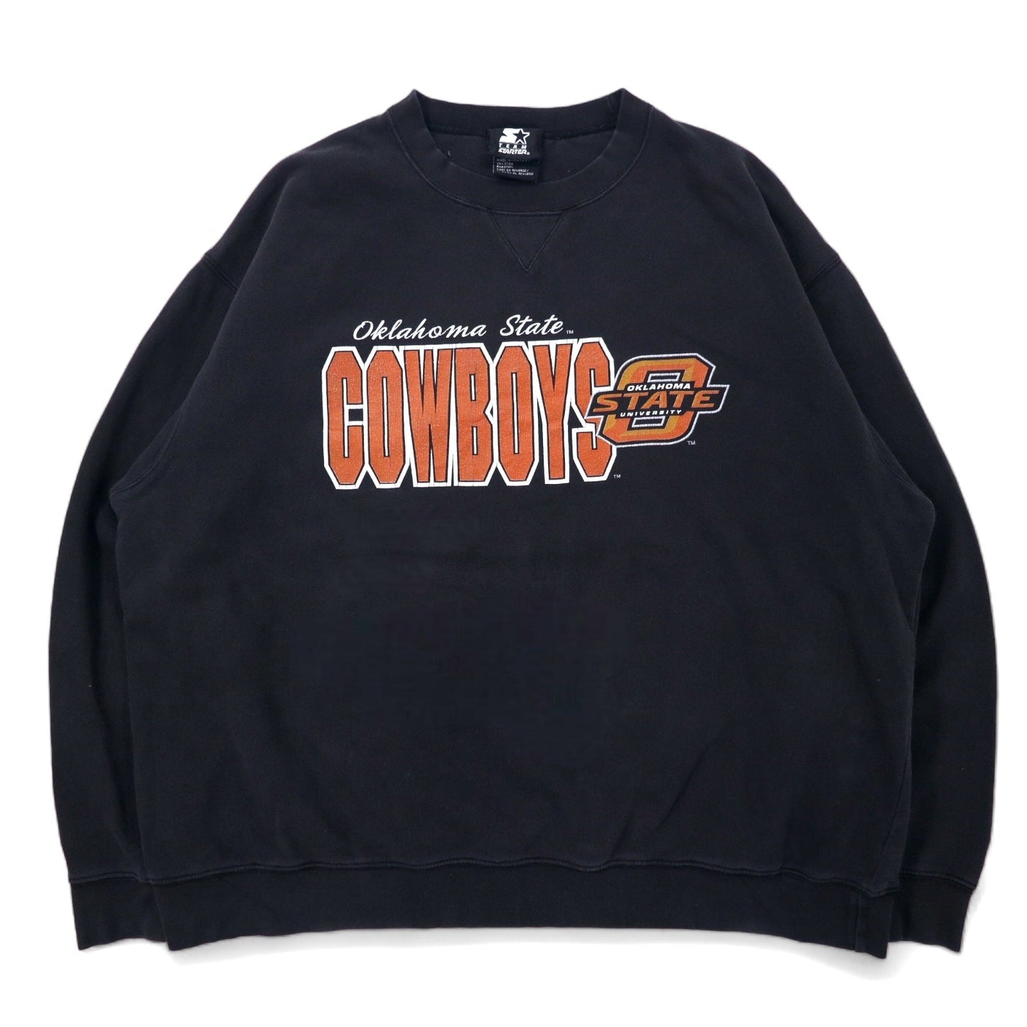 STARTER 90s College Print Sweatshirt, XL, Black Cotton, NCAA Oklahoma Cowboys, Oversized