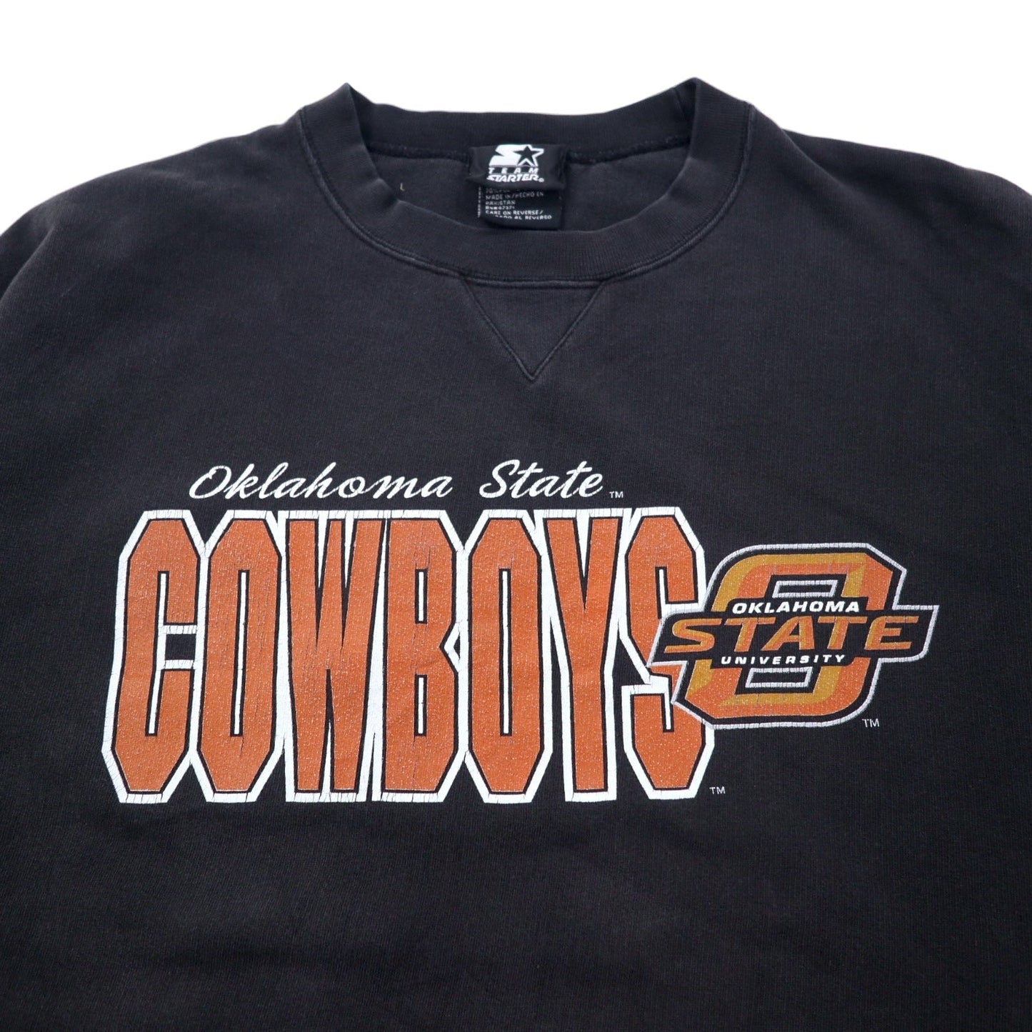 STARTER 90s College Print Sweatshirt, XL, Black Cotton, NCAA Oklahoma Cowboys, Oversized