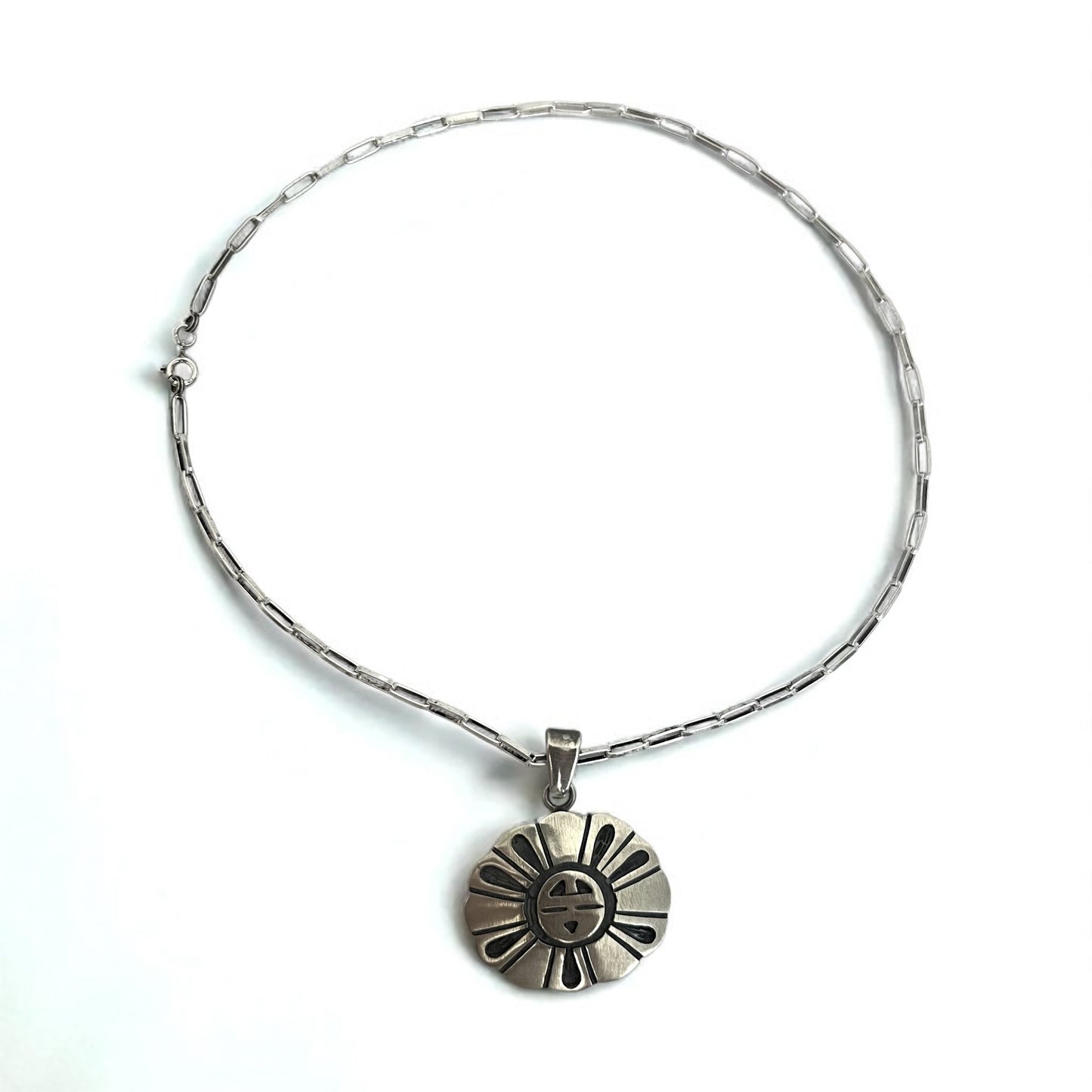 Hopi Vintage Indian Jewelry Necklace, Hopi Indian Jewelry, Sun Face Necklace, Silver 925, Tribal