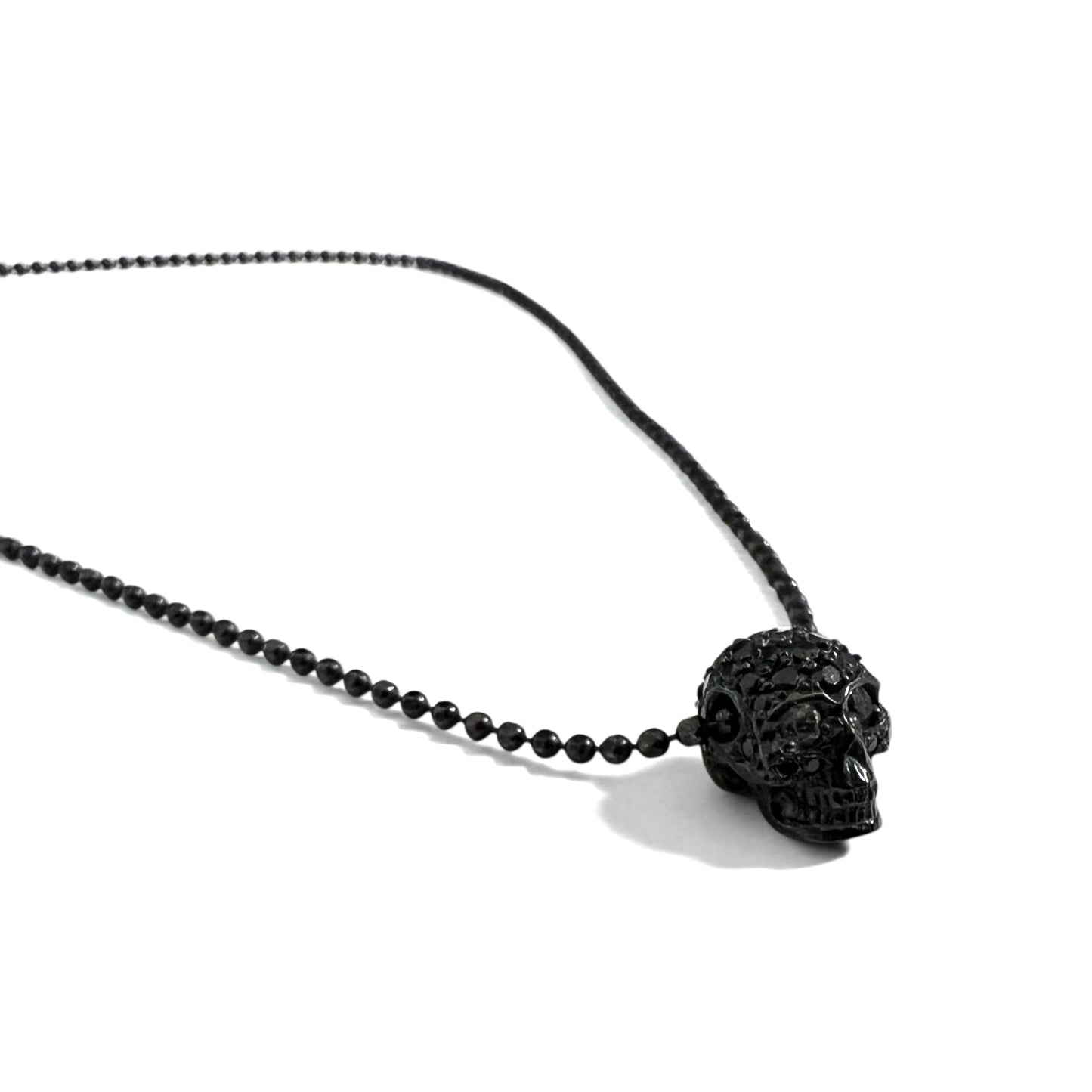 Justin Davis Natural Skull Necklace in Black Spinel and White Topaz with Silver 925 Ball Chain